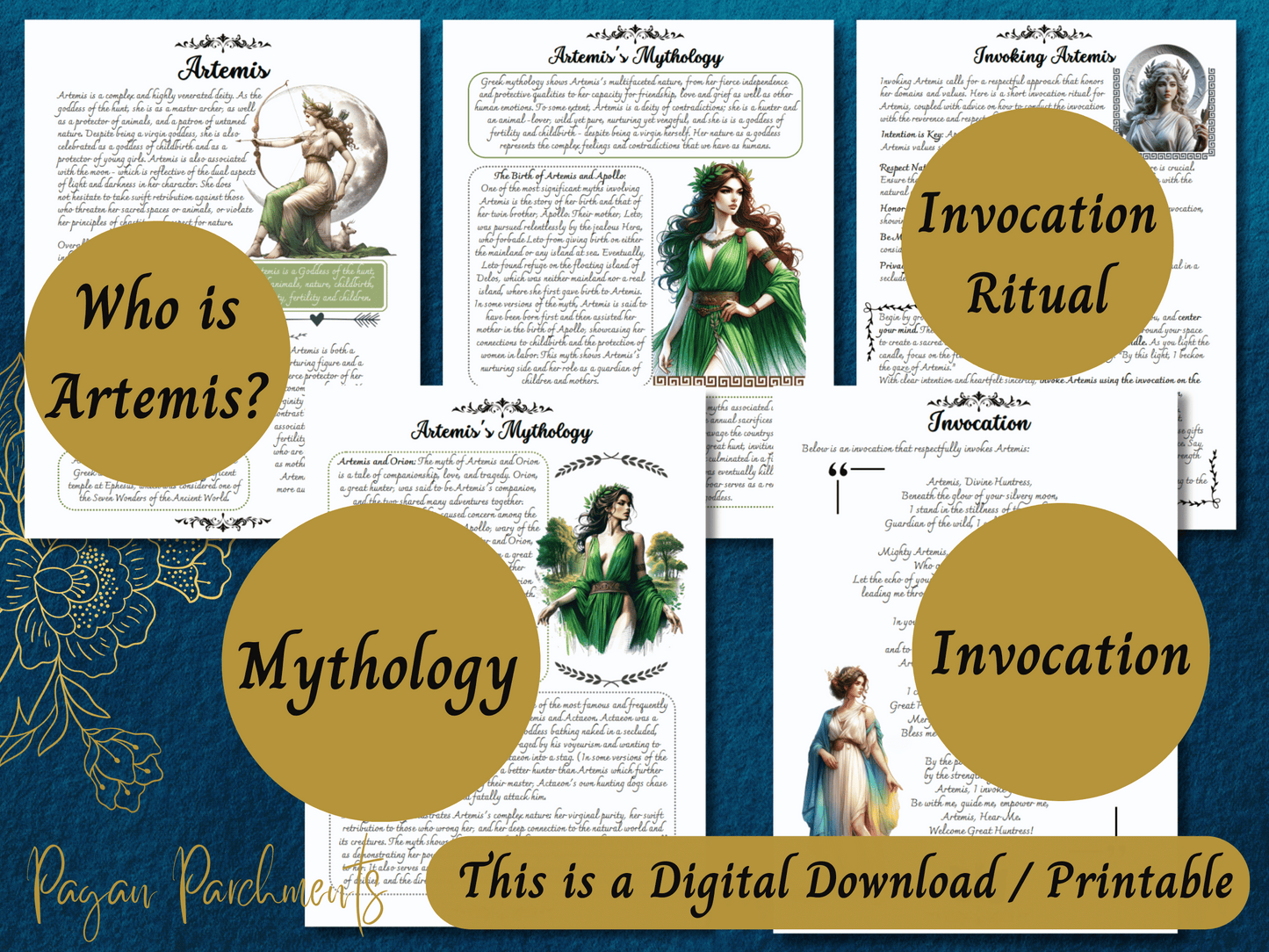 Artemis Grimoire Printable, Work with Greek Goddess Artemis, Witch Book of Shadows Pages, Pagan Deity Devotional, Mythology, Hellenism