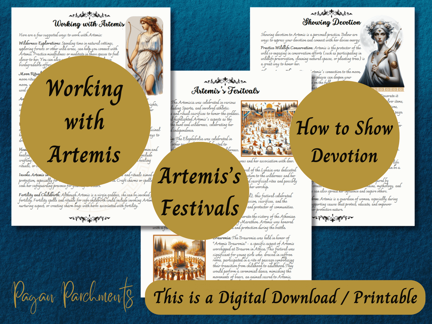 Artemis Grimoire Printable, Work with Greek Goddess Artemis, Witch Book of Shadows Pages, Pagan Deity Devotional, Mythology, Hellenism