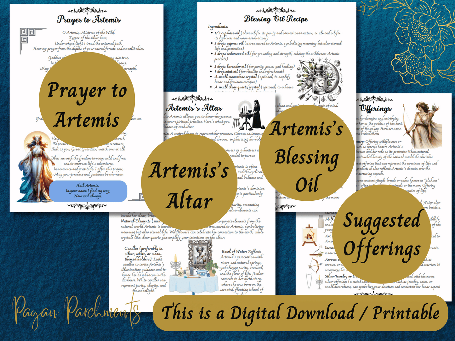 Artemis Grimoire Printable, Work with Greek Goddess Artemis, Witch Book of Shadows Pages, Pagan Deity Devotional, Mythology, Hellenism