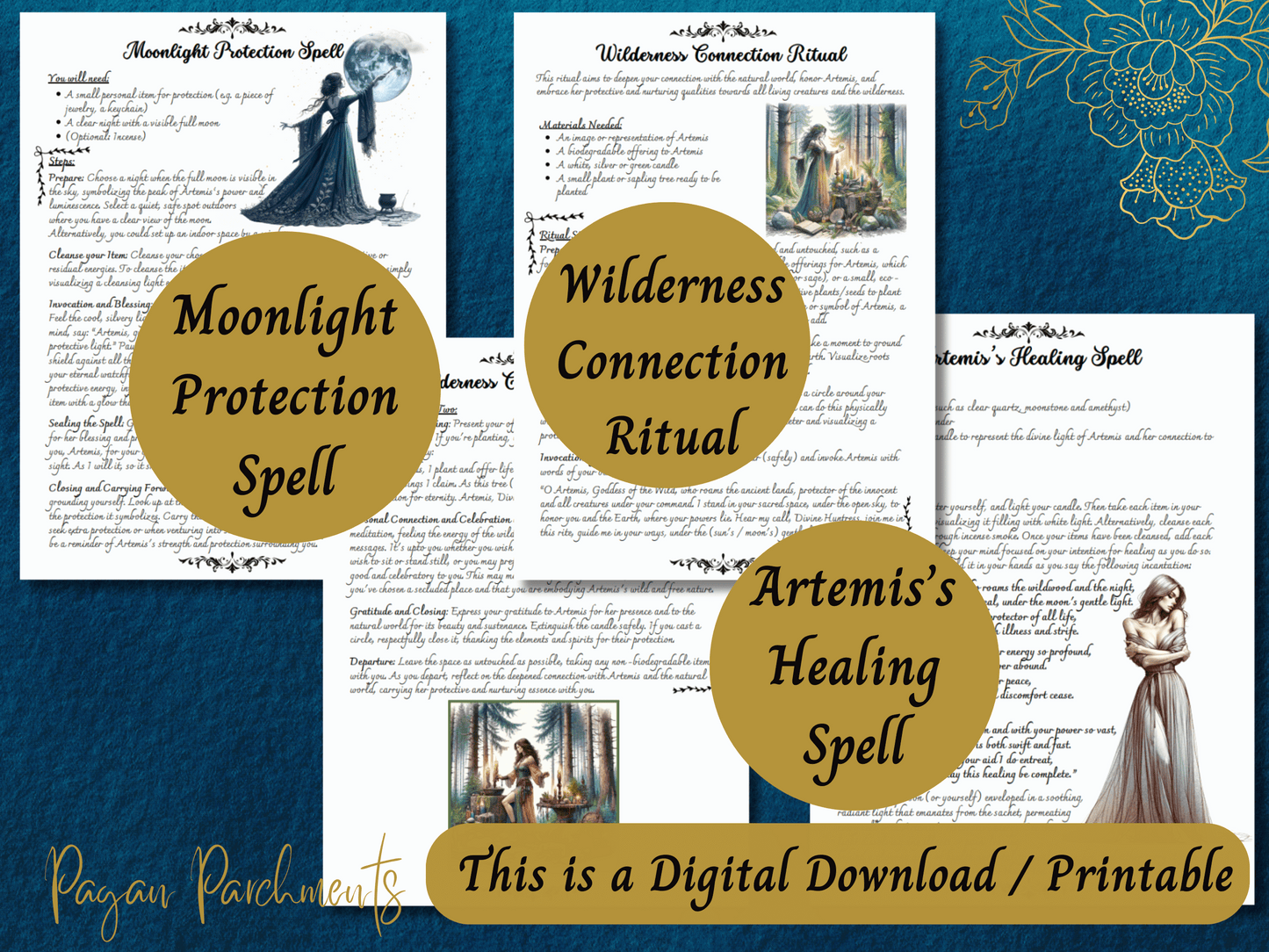 Artemis Grimoire Printable, Work with Greek Goddess Artemis, Witch Book of Shadows Pages, Pagan Deity Devotional, Mythology, Hellenism