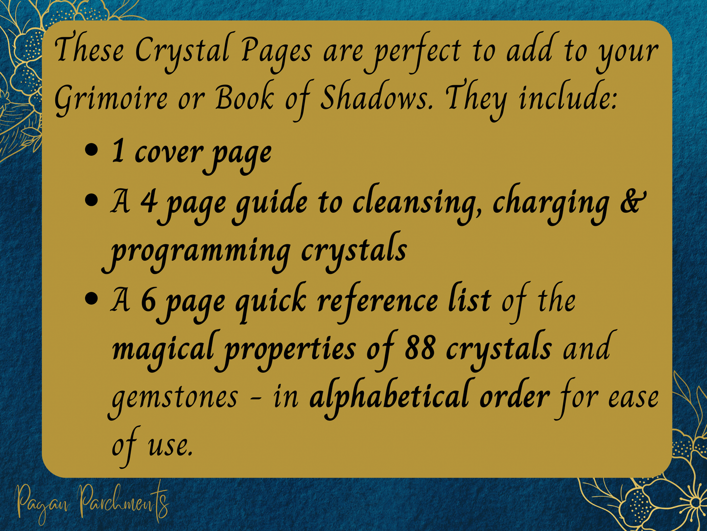 Printable Crystal Guide & Quick Reference Magical Properties List of 88 Crystals, Crystal Work, Witch Grimoire Pages, Beginners, Pagan PDF
