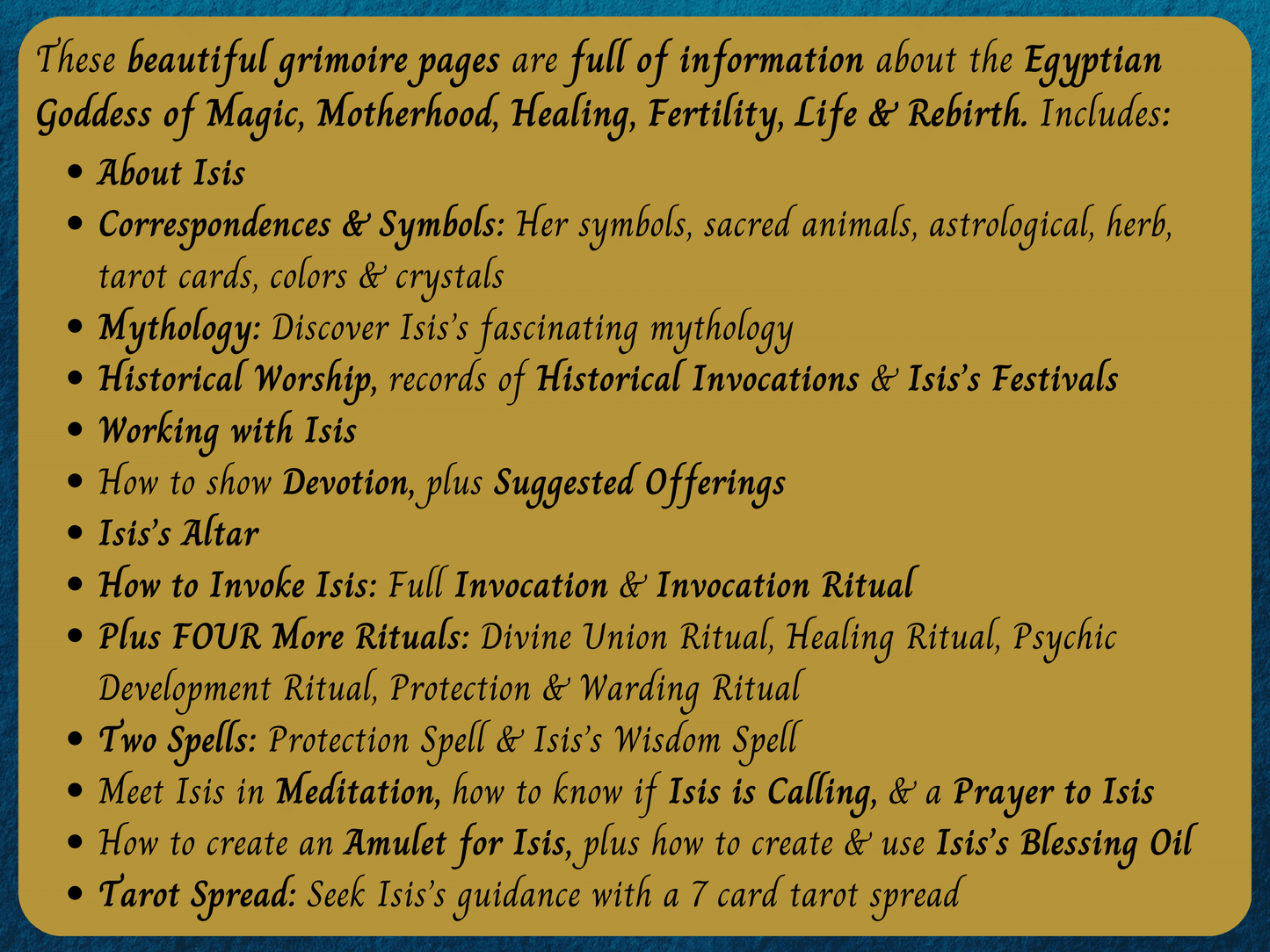 Isis Grimoire Printable, Work with the Egyptian Goddess of Magic, Kemetic Paganism, Book of Shadows Pages, Auset