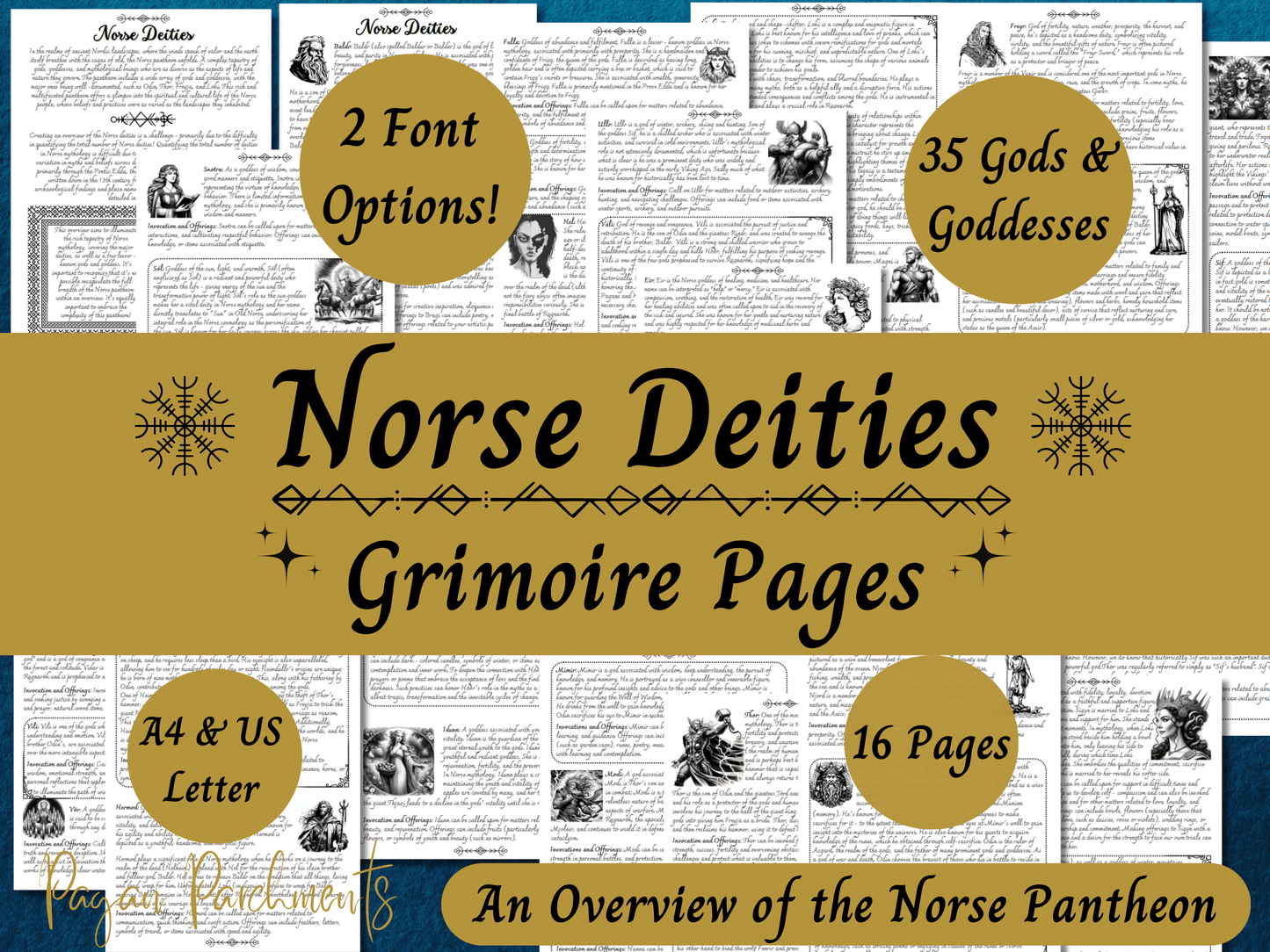 Norse Deities Grimoire Pages, Printable Guide to Norse Pagan Gods & Goddesses, Nordic Mythology