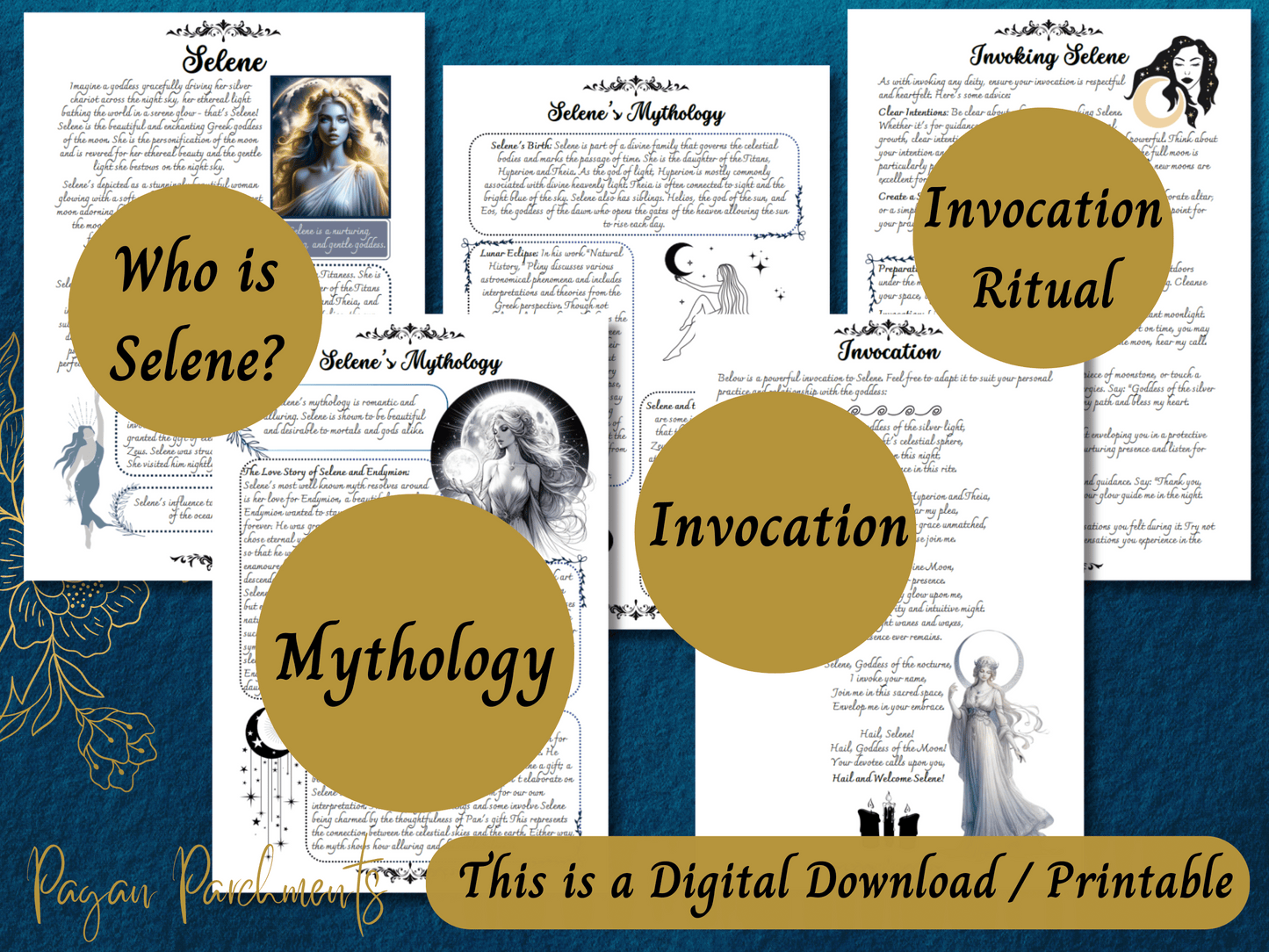 Selene Grimoire Printable Pages, Work with Greek Goddess of the Moon, Witch Book of Shadows PDF, Hellenic Paganism