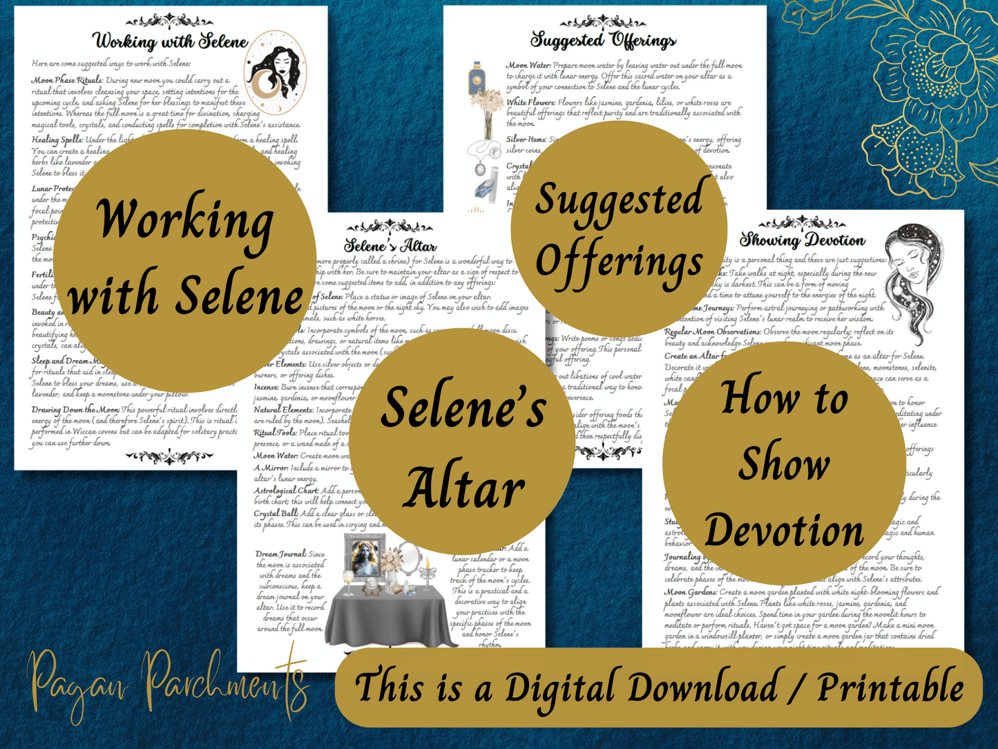 Selene Grimoire Printable Pages, Work with Greek Goddess of the Moon, Witch Book of Shadows PDF, Hellenic Paganism