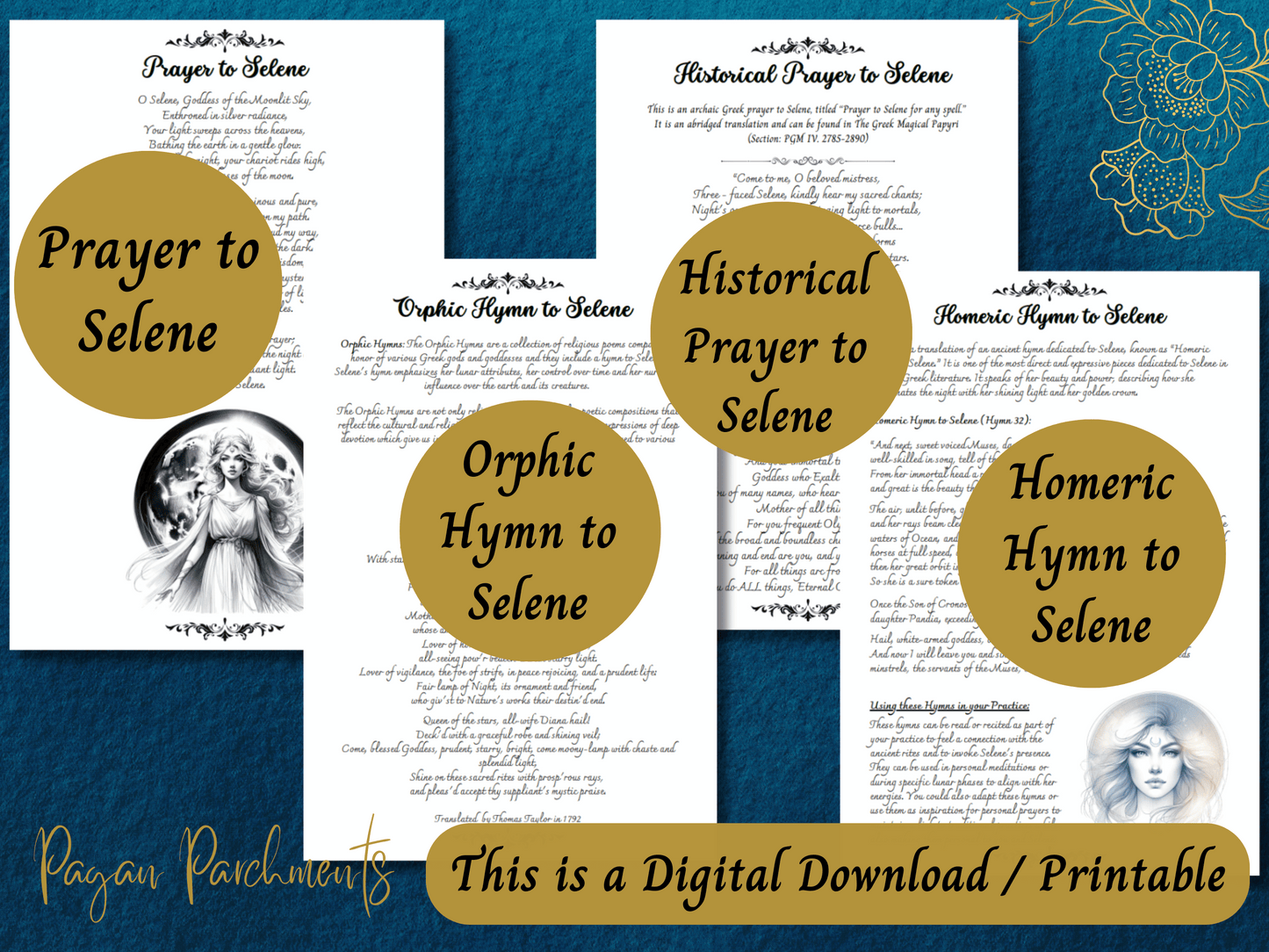 Selene Grimoire Printable Pages, Work with Greek Goddess of the Moon, Witch Book of Shadows PDF, Hellenic Paganism