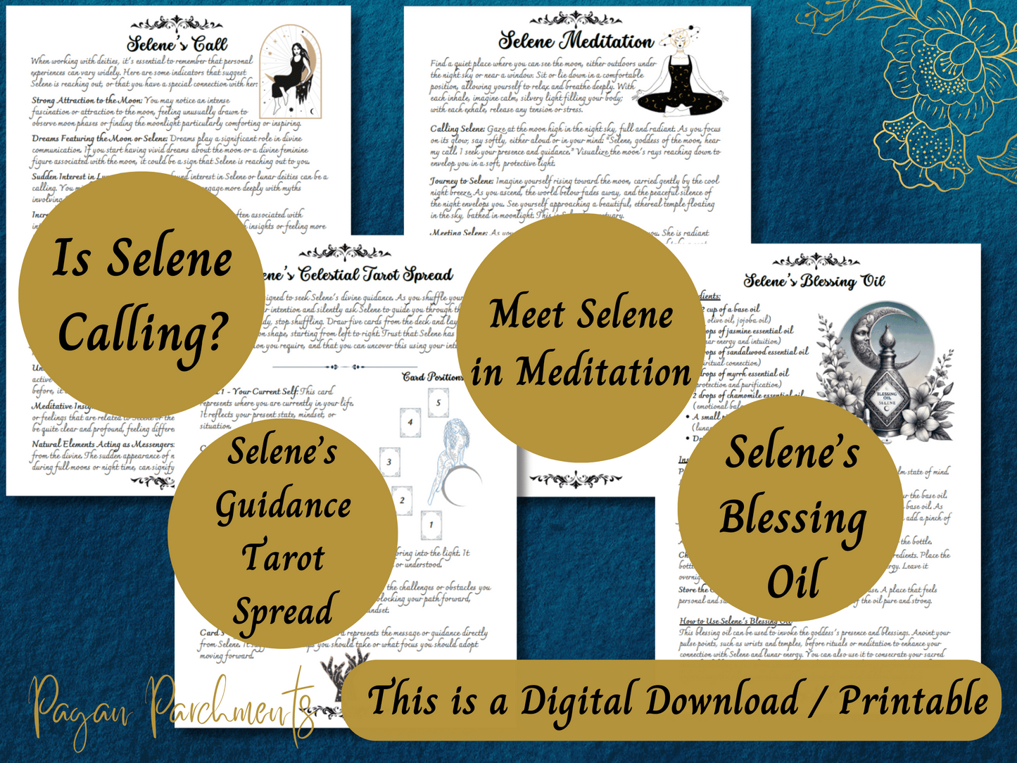 Selene Grimoire Printable Pages, Work with Greek Goddess of the Moon, Witch Book of Shadows PDF, Hellenic Paganism