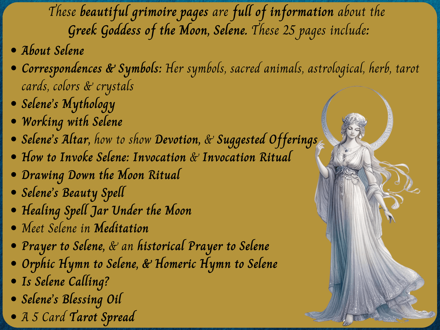 Selene Grimoire Printable Pages, Work with Greek Goddess of the Moon, Witch Book of Shadows PDF, Hellenic Paganism