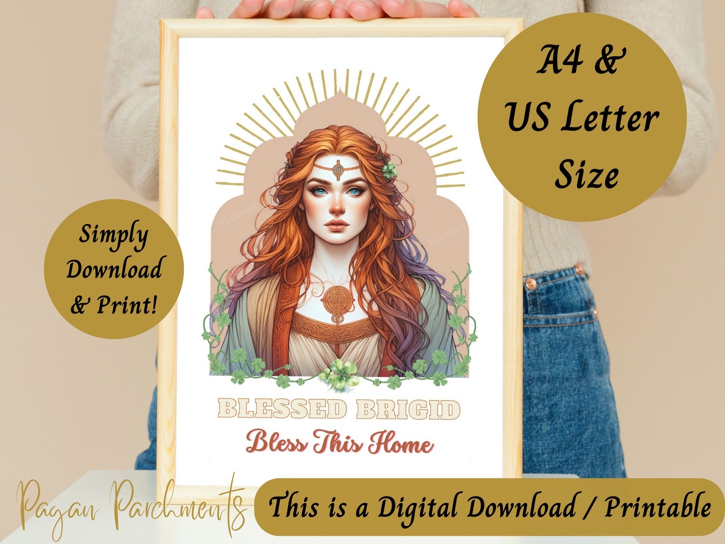 Goddess Brigid Printable Artwork, Celtic Pagan Poster, Witch Altar & Shrine Decor, Deity Wall Art, Imbolc Decoration, Brighid PDF Print