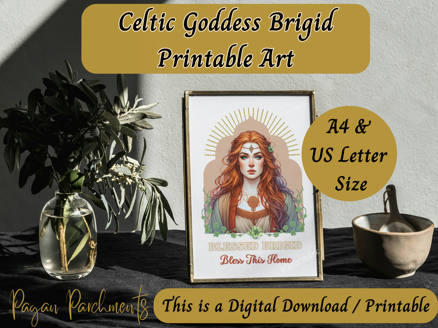 Goddess Brigid Printable Artwork, Celtic Pagan Poster, Witch Altar & Shrine Decor, Deity Wall Art, Imbolc Decoration, Brighid PDF Print