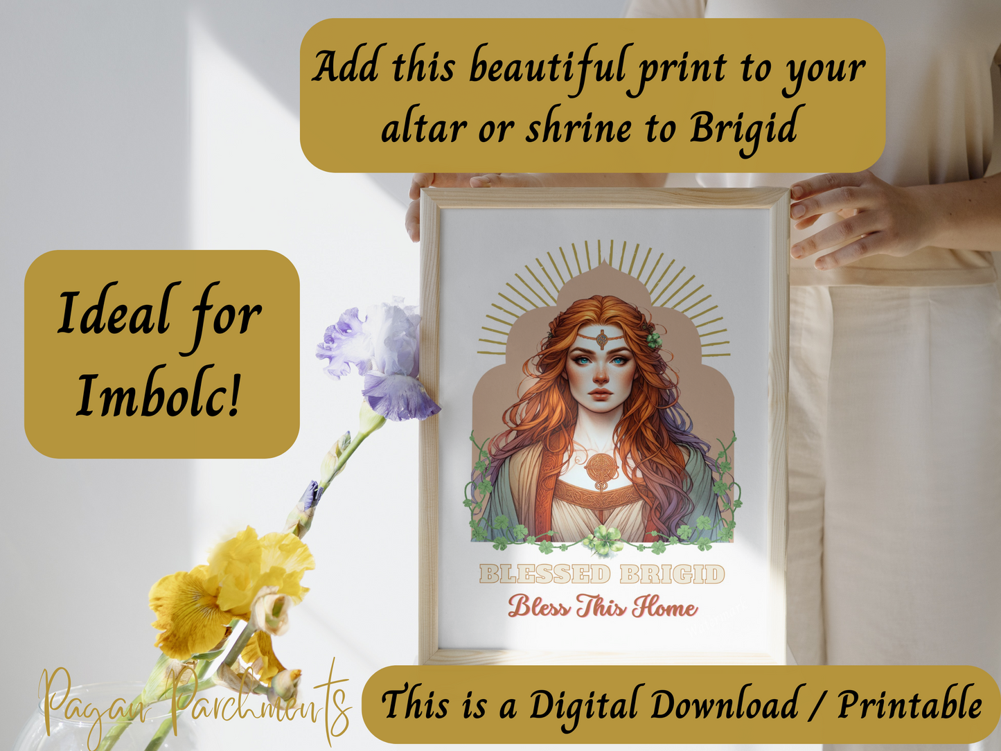 Goddess Brigid Printable Artwork, Celtic Pagan Poster, Witch Altar & Shrine Decor, Deity Wall Art, Imbolc Decoration, Brighid PDF Print