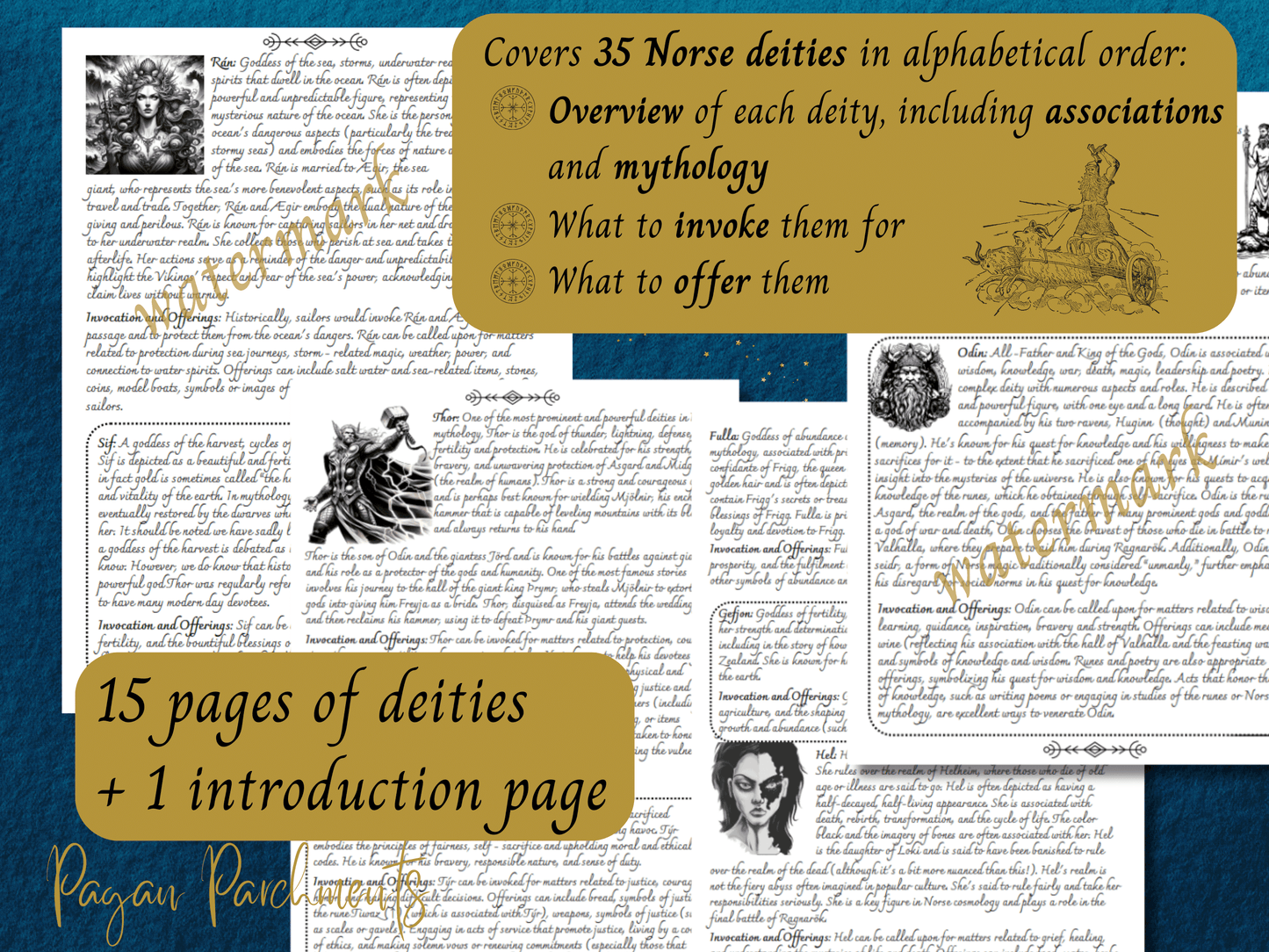 Norse Deities Grimoire Pages, Printable Guide to Norse Pagan Gods & Goddesses, Nordic Mythology