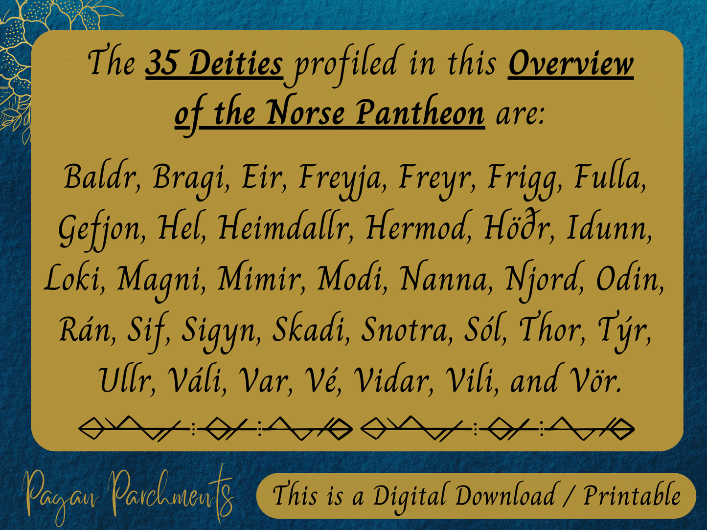 Norse Deities Grimoire Pages, Printable Guide to Norse Pagan Gods & Goddesses, Nordic Mythology