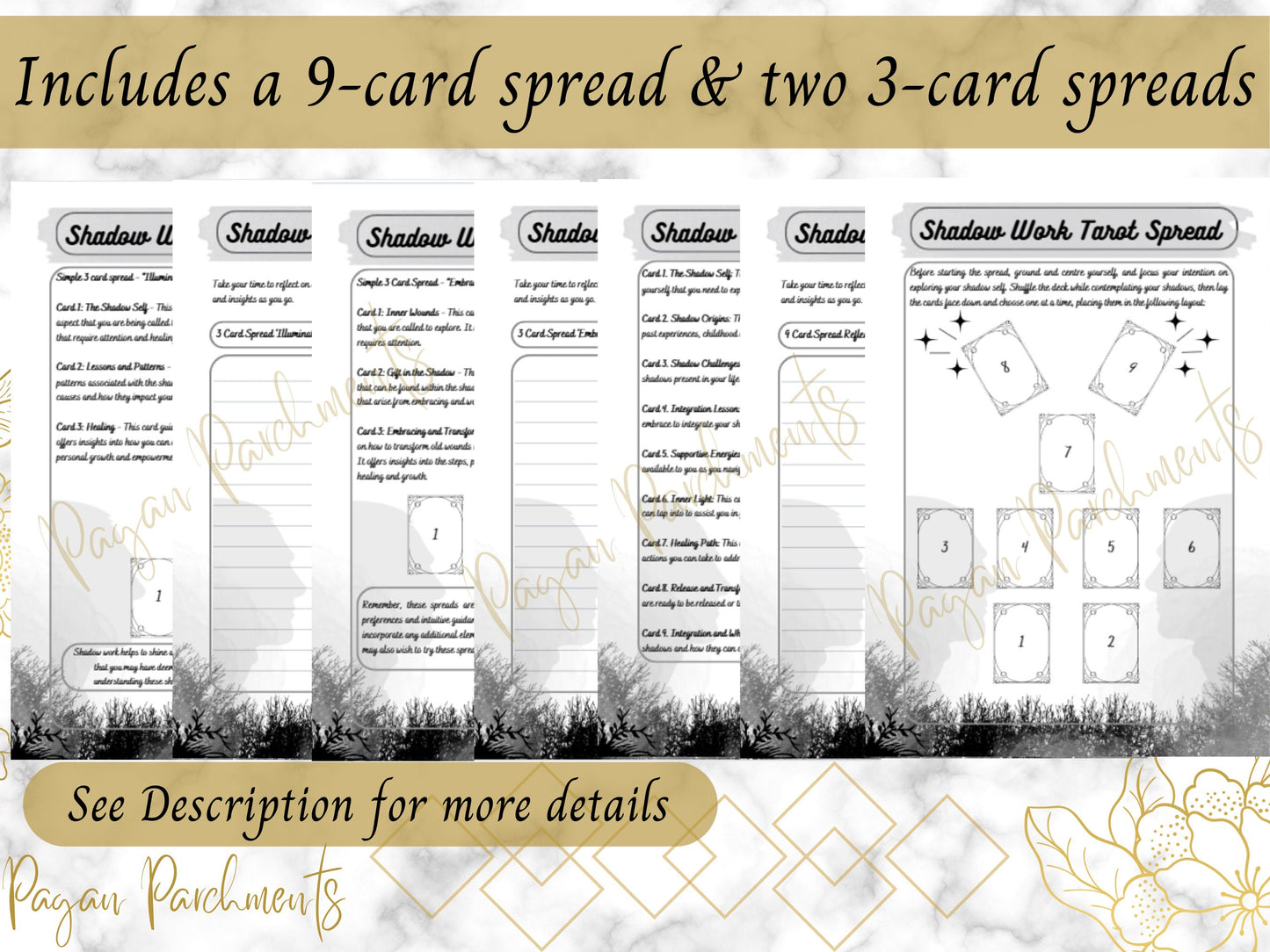 Shadow Work Tarot Card Spreads, Shadow Self Printable BOS Pages, Tarot Grimoire Pages, Witch Journal Notes, Divination Digital Download