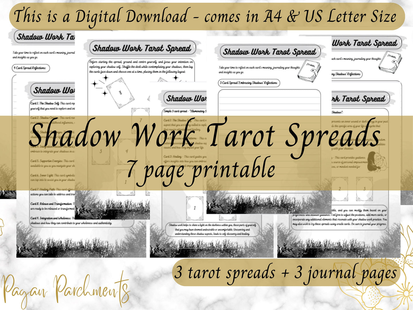 Shadow Work Tarot Card Spreads, Shadow Self Printable BOS Pages, Tarot Grimoire Pages, Witch Journal Notes, Divination Digital Download