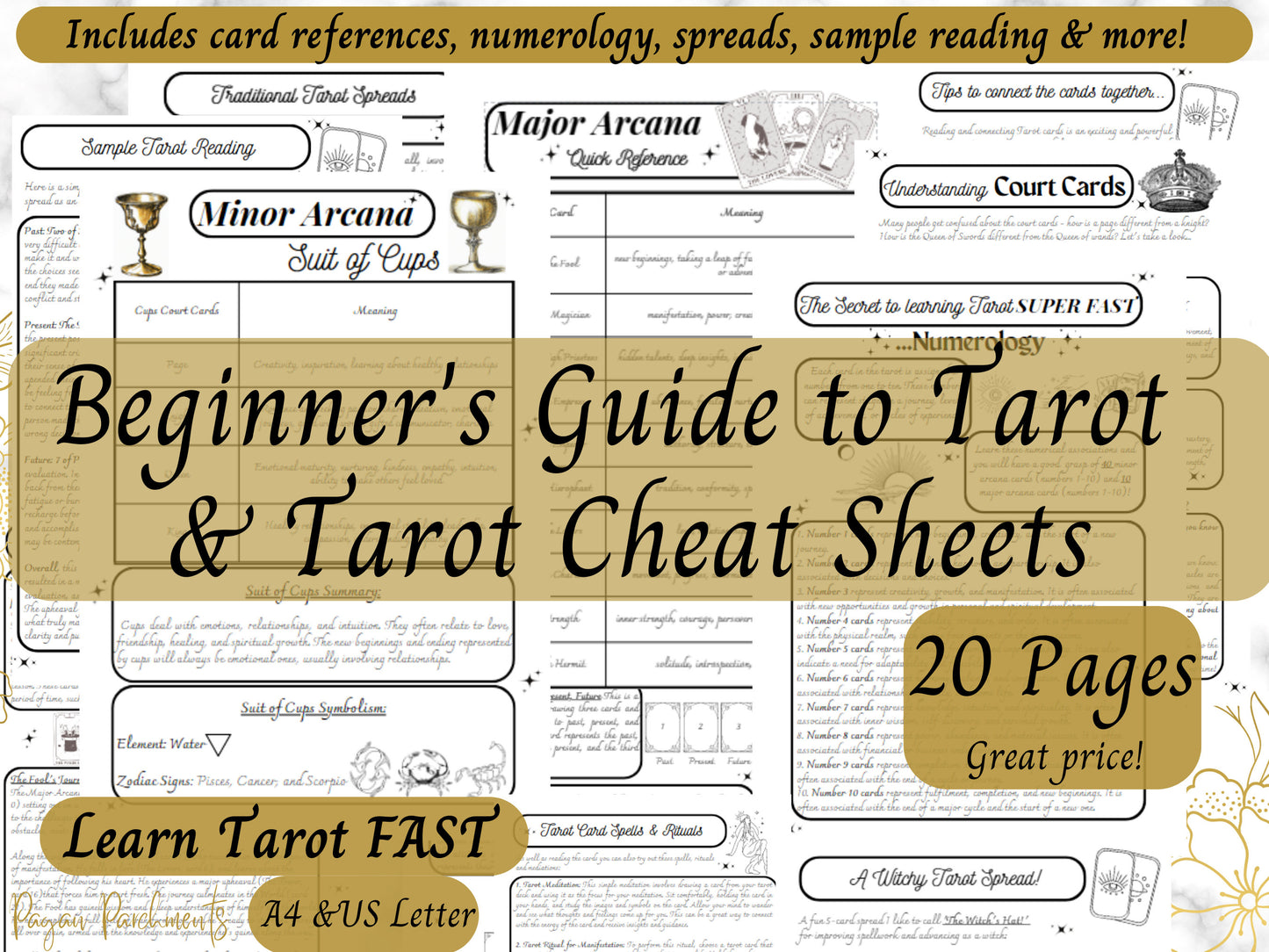 Tarot Card Cheat Sheets, Beginner Tarot Cards Complete Guide, Learn Tarot Fast, Printable Tarot Grimoire Pages, Tarot Card Meanings PDF