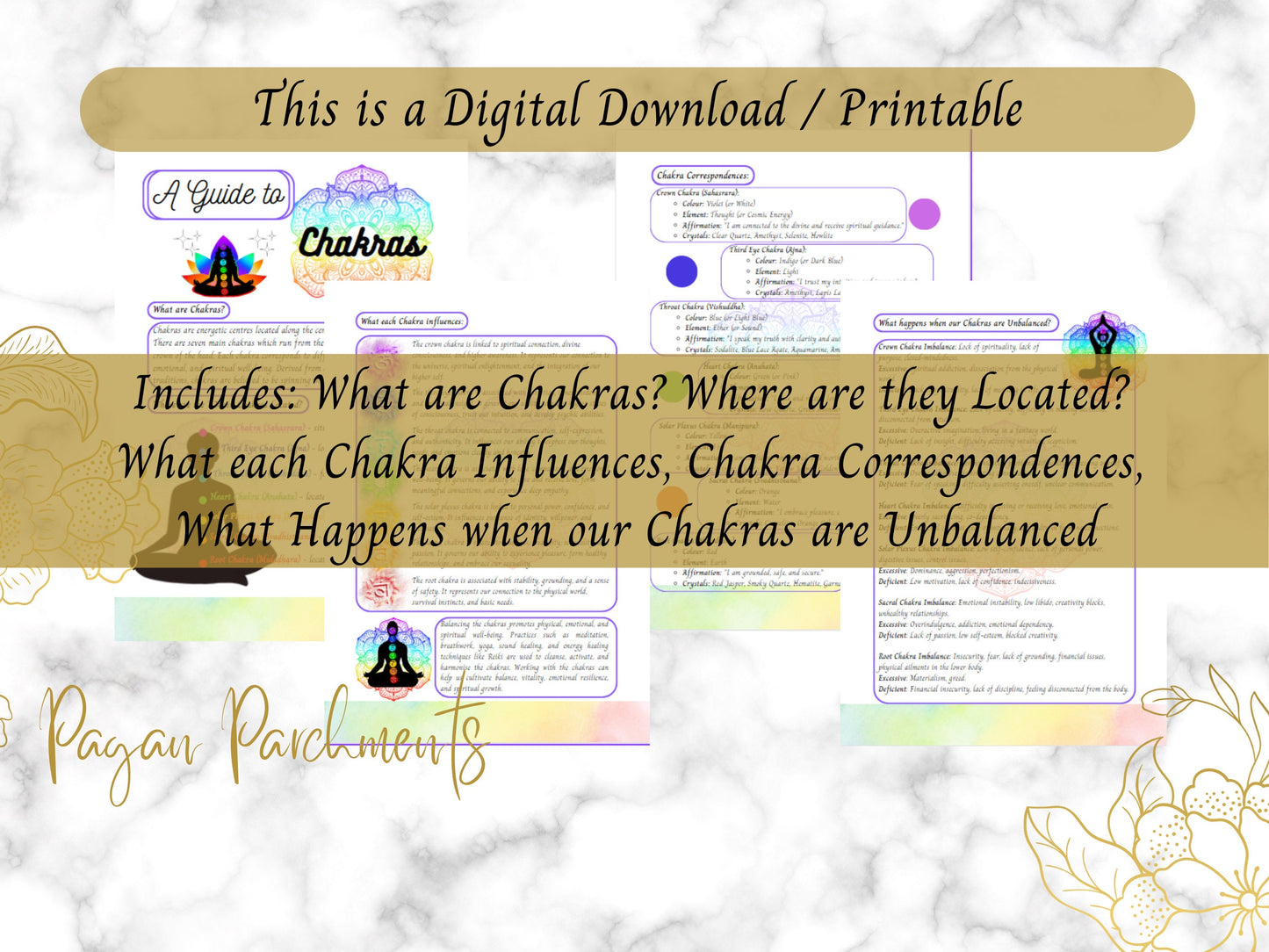 Beginners Guide to Chakras, Chakra Cheat Sheets Printable, Balance Chakras Yoga Poses, Grimoire Pages, New Age, Spiritual Healing Download