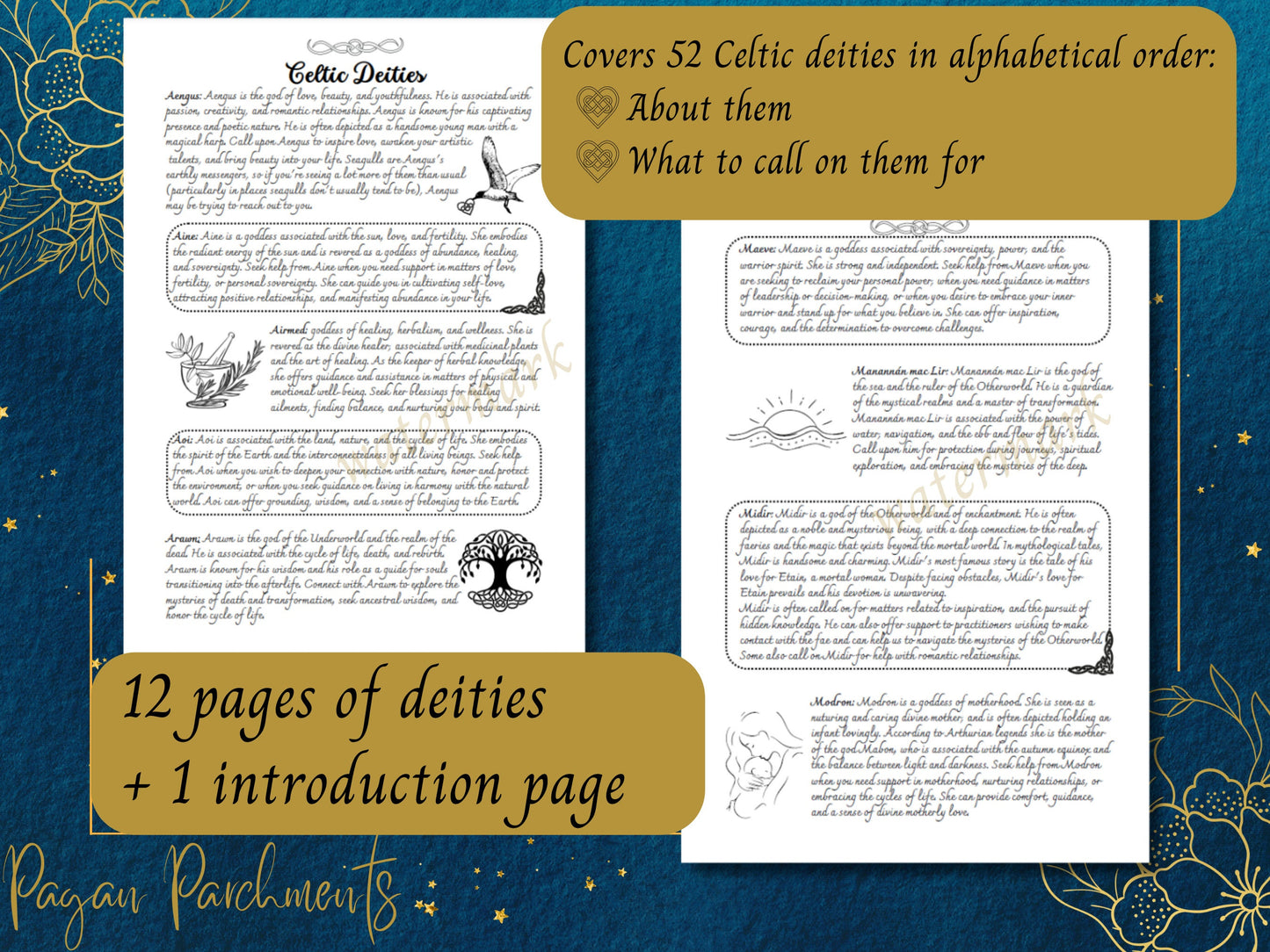 Celtic Deities Printable Grimoire Pages, Guide to Celtic Gods & Goddesses, Druidry, Celtic Witchcraft Book of Shadows, Celtic Reconstruction