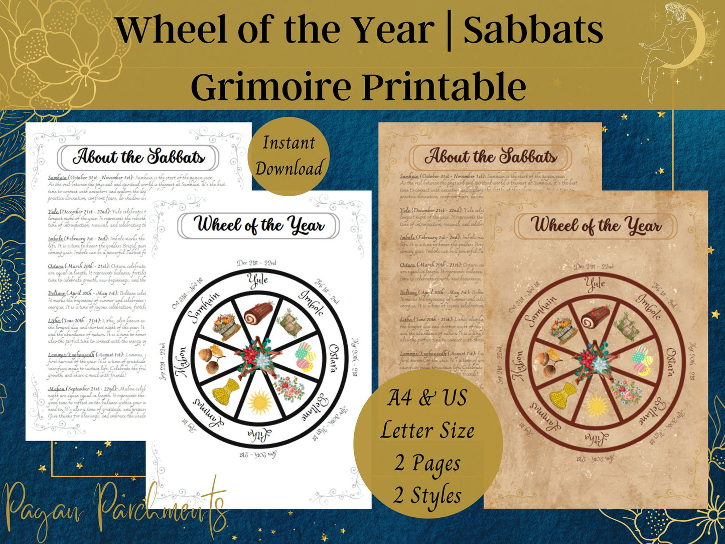 Sabbats Grimoire Printable, Wheel of the Year PDF, Pagan Holidays Download, Book of Shadows Sabbat, Baby Witch BOS, Wiccan Celebrations