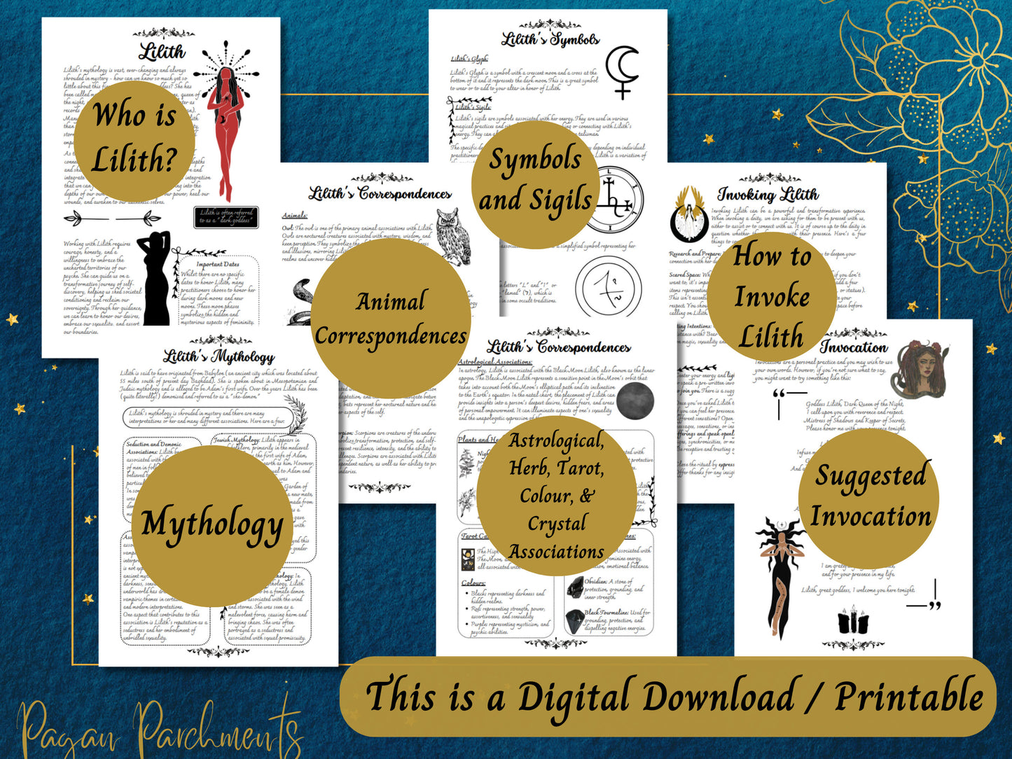 Lilith Grimoire Printable, A Guide to Working with the Dark Goddess Lilith, Witch Book of Shadows Pages, Deity Devotional PDF