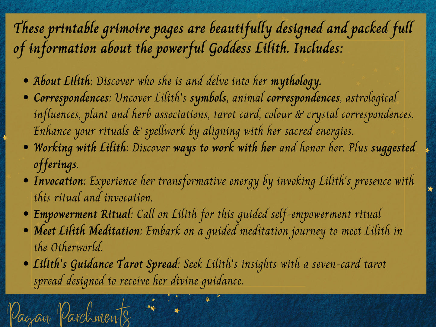 Lilith Grimoire Printable, A Guide to Working with the Dark Goddess Lilith, Witch Book of Shadows Pages, Deity Devotional PDF