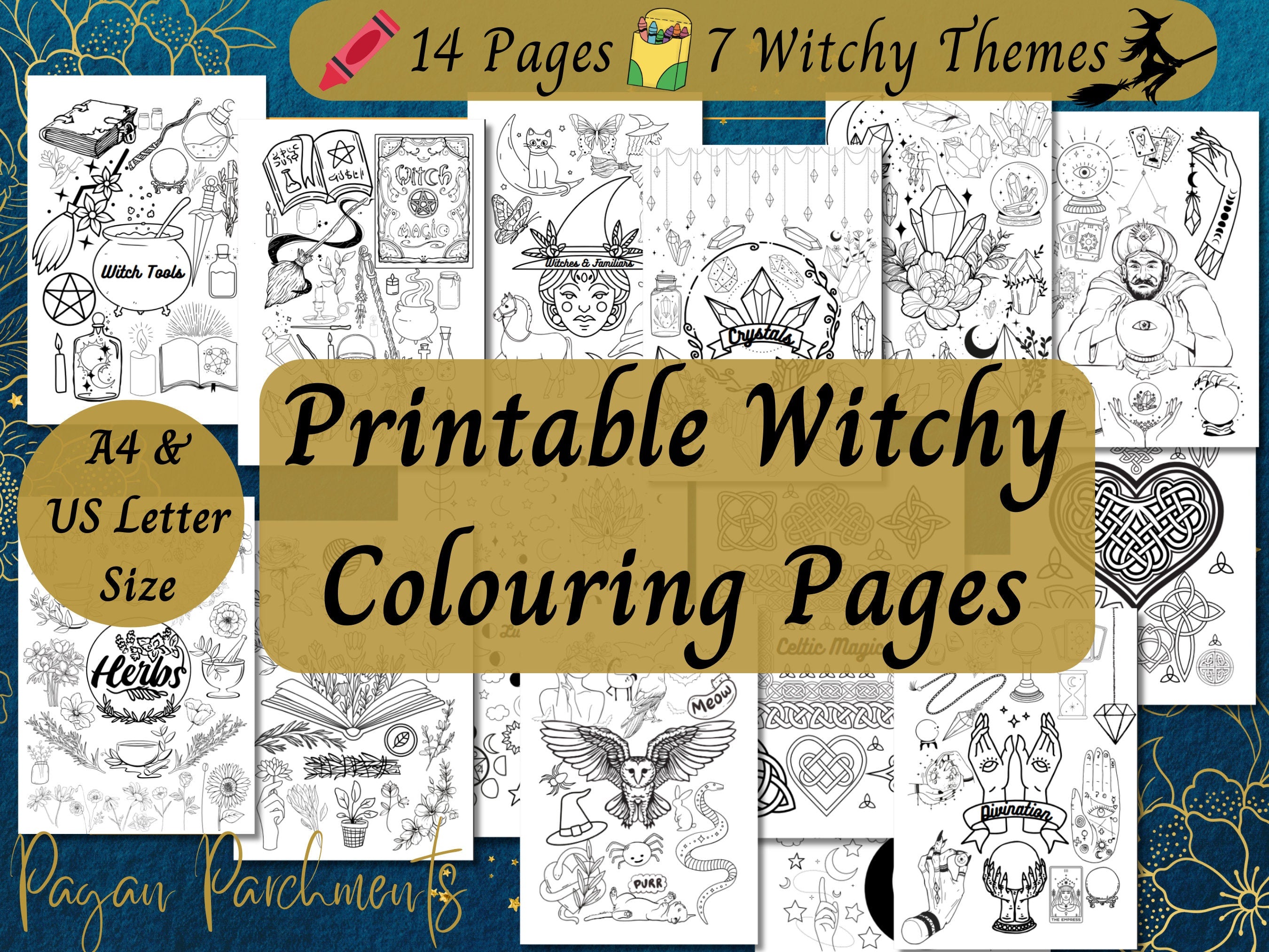 Printable Witchy Colouring Pages, Witch coloring PDF, Simple easy-to-c