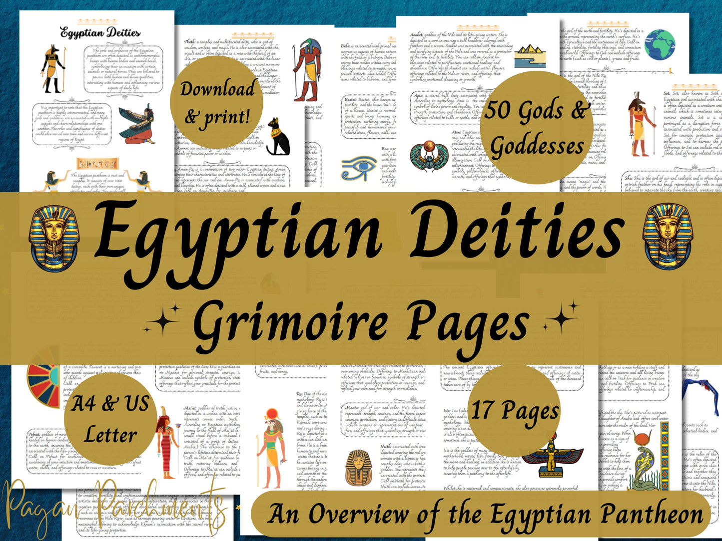Egyptian Deities Grimoire Pages, Printable Guide to Ancient Egyptian Gods & Goddesses, Kemetic Pagan Reconstructionism, Witch Deity Work