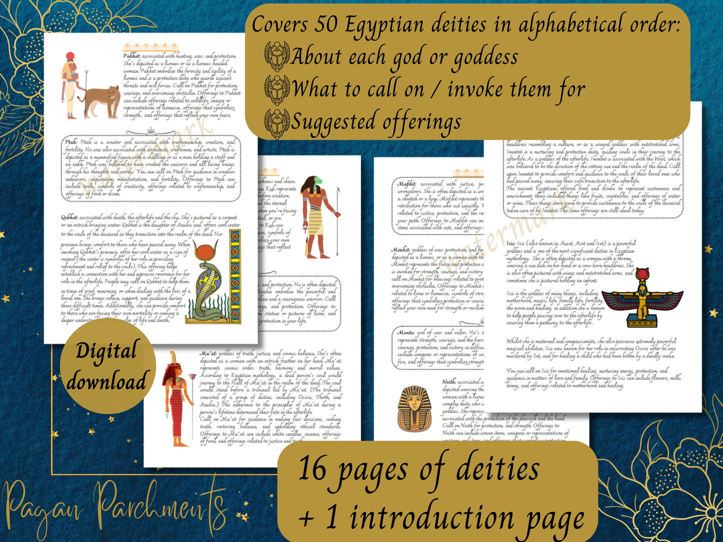 Egyptian Deities Grimoire Pages, Printable Guide to Ancient Egyptian Gods & Goddesses, Kemetic Pagan Reconstructionism, Witch Deity Work