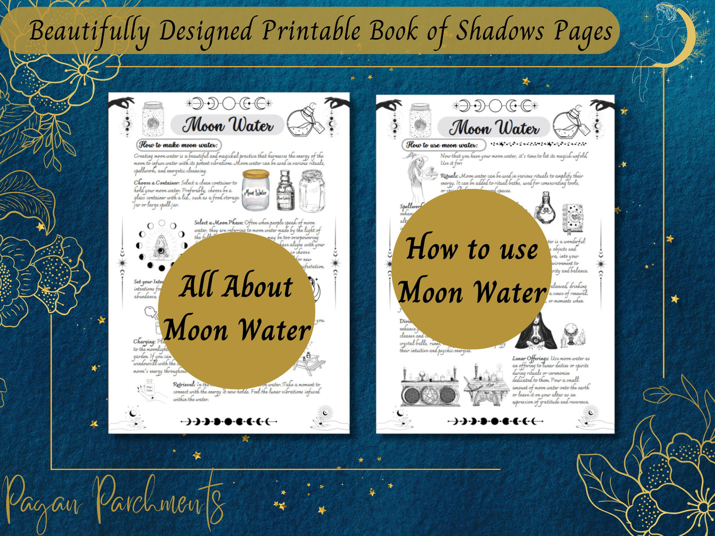 Moon Magic Grimoire Pages, Lunar Magick BOS Printable, Moon Water Guide, Lunar Spells, Moon Phases, Witchy PDF, Baby Witch Download