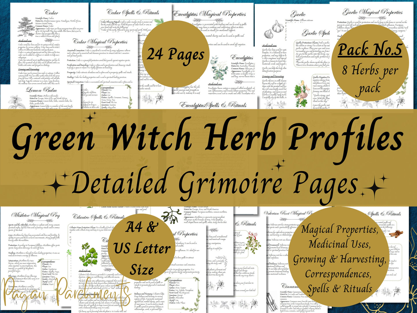 Pack No.5 Green Witch Herb Grimoire Pages, Book of Shadows Herbal Profile Printable, Herbalist Magic, Herbal Spells and Rituals, Herbology