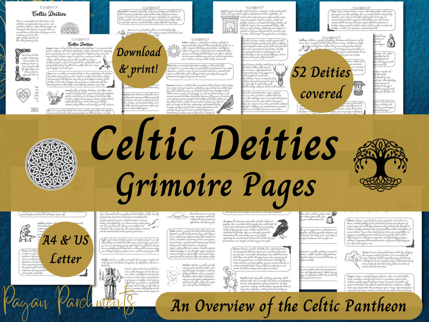 Celtic Deities Printable Grimoire Pages, Guide to Celtic Gods & Goddesses, Druidry, Celtic Witchcraft Book of Shadows, Celtic Reconstruction