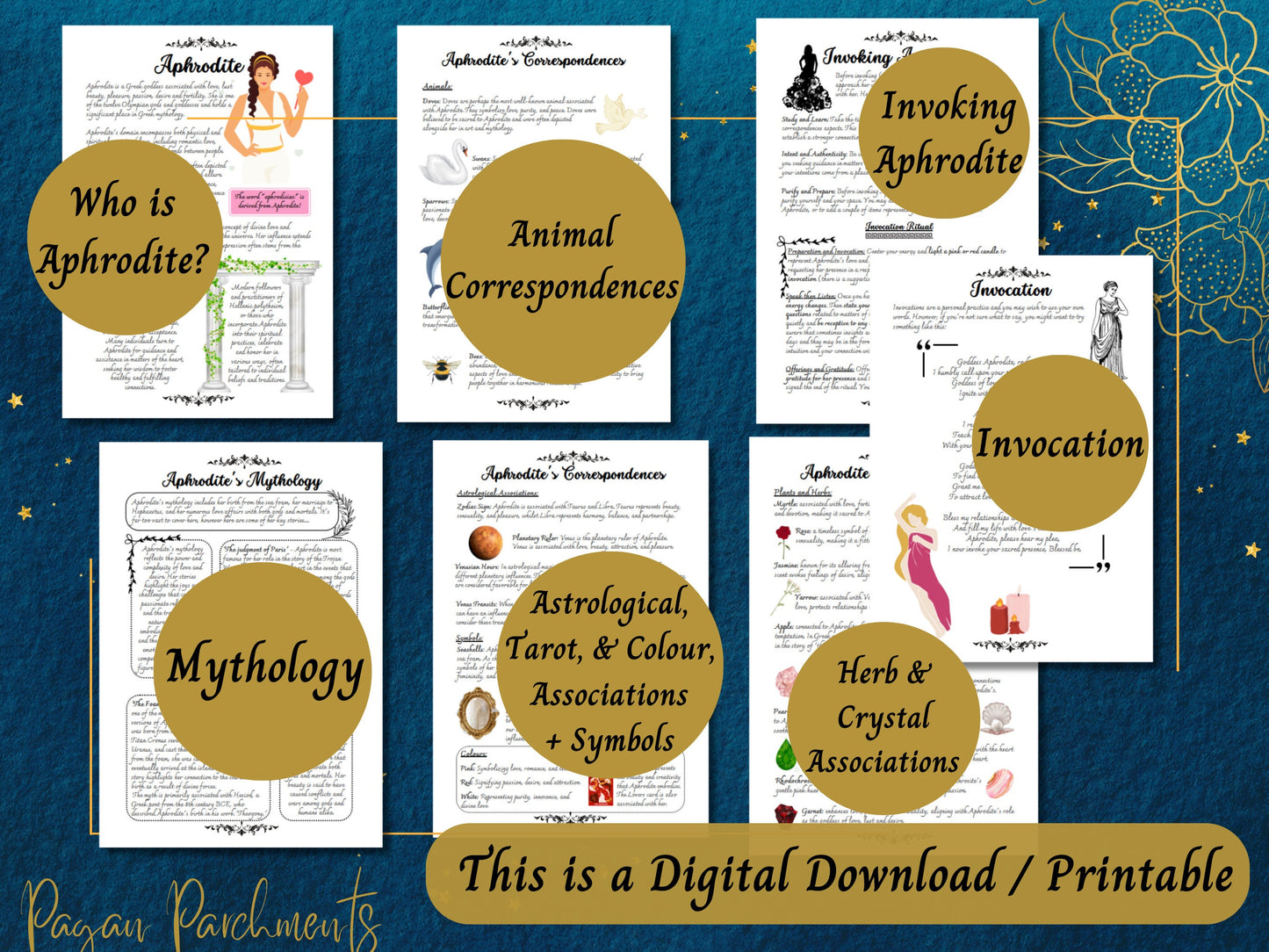 Aphrodite Grimoire Printable, A Guide to Working with the Greek Goddess of Love & Beauty, Book of Shadows Pages, Pagan Deity Devotional PDF