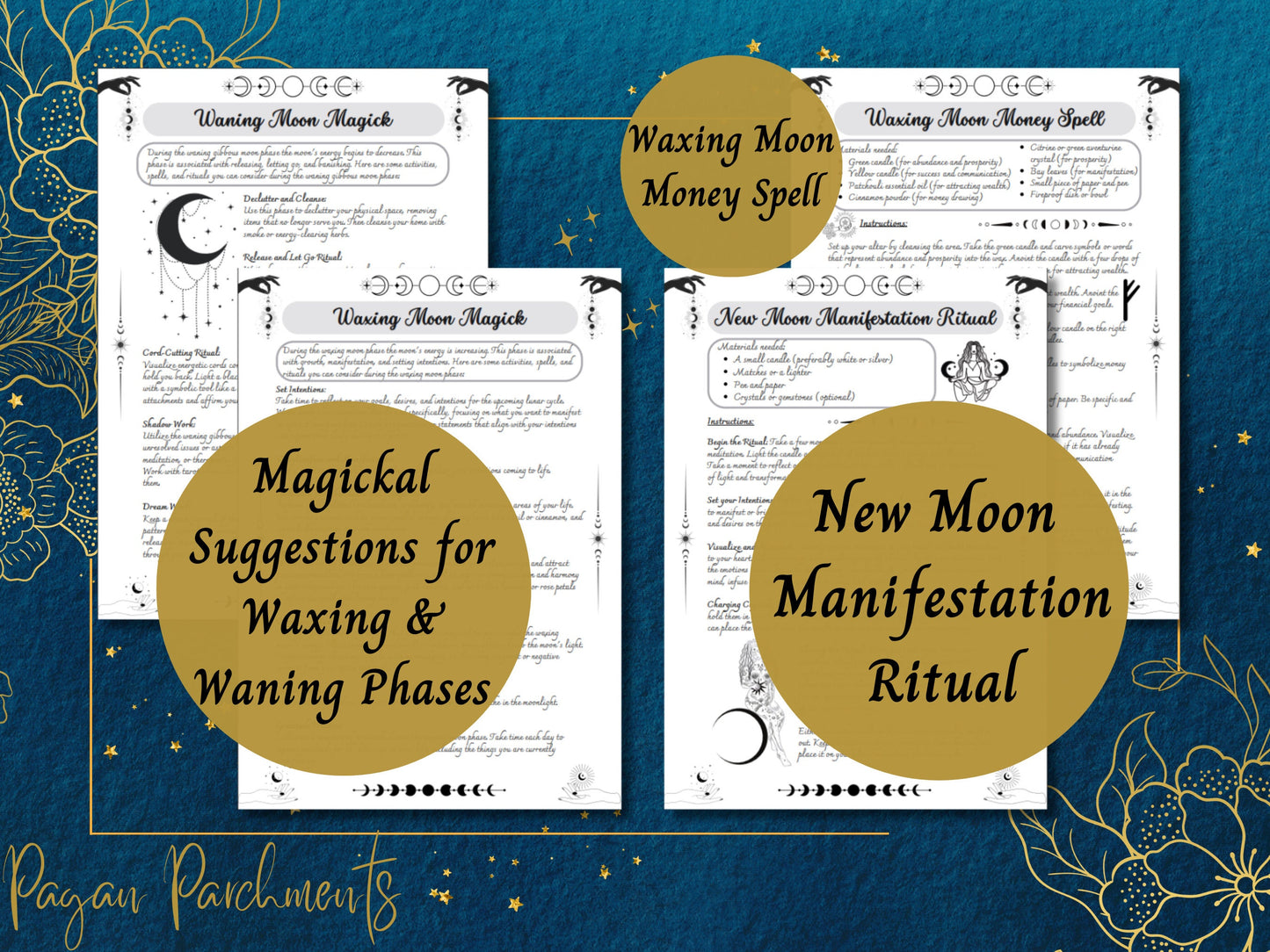 Moon Magic Grimoire Pages, Lunar Magick BOS Printable, Moon Water Guide, Lunar Spells, Moon Phases, Witchy PDF, Baby Witch Download