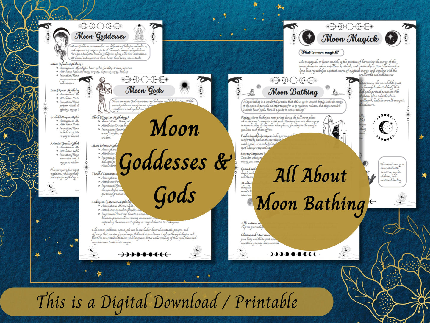 Moon Magic Grimoire Pages, Lunar Magick BOS Printable, Moon Water Guide, Lunar Spells, Moon Phases, Witchy PDF, Baby Witch Download