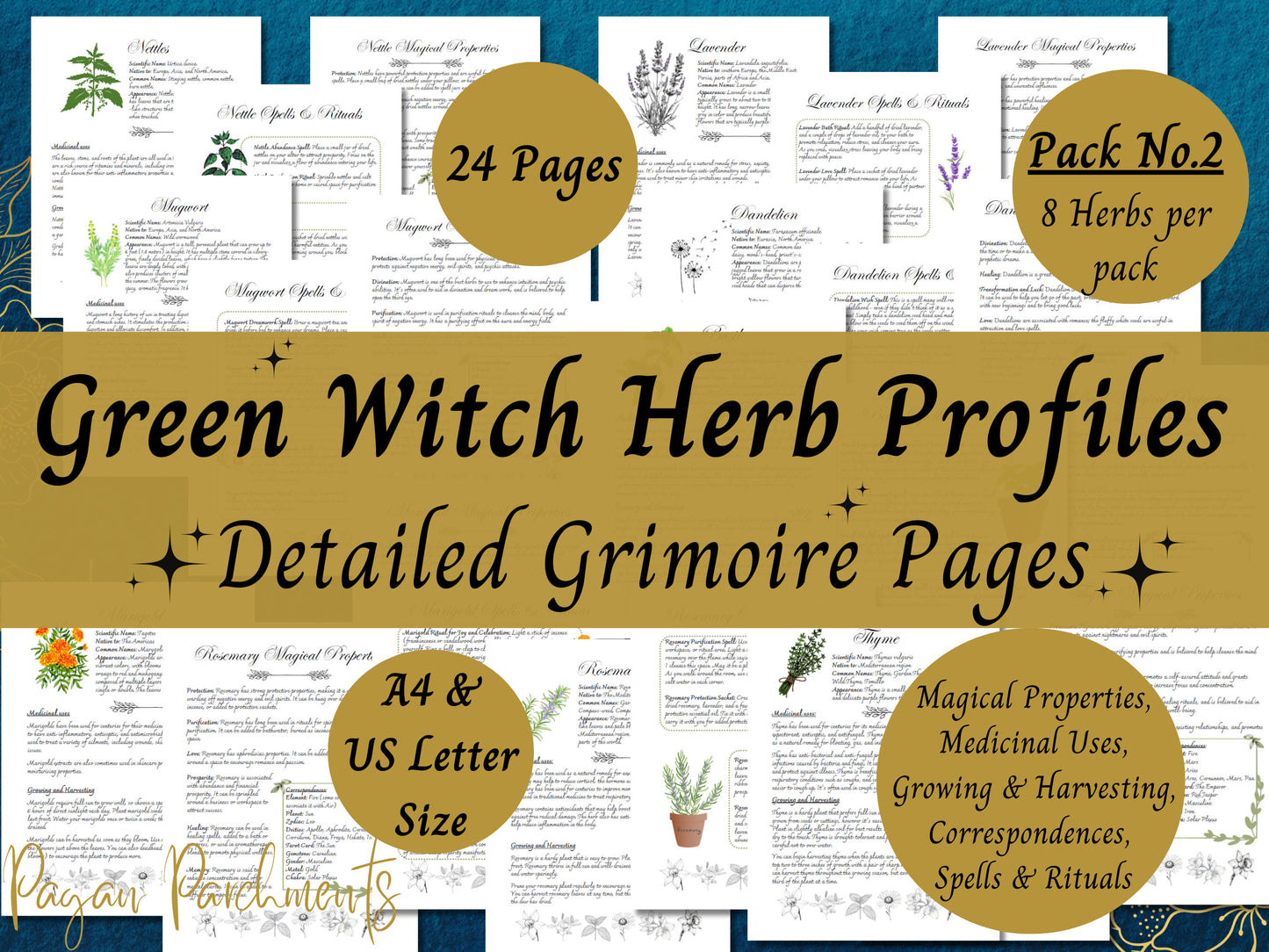 Pack No.2 Green Witch Herb Grimoire Pages, Book of Shadows Herbal Profile Printable, Guide to Herbal Magic, Herb Spells and Rituals