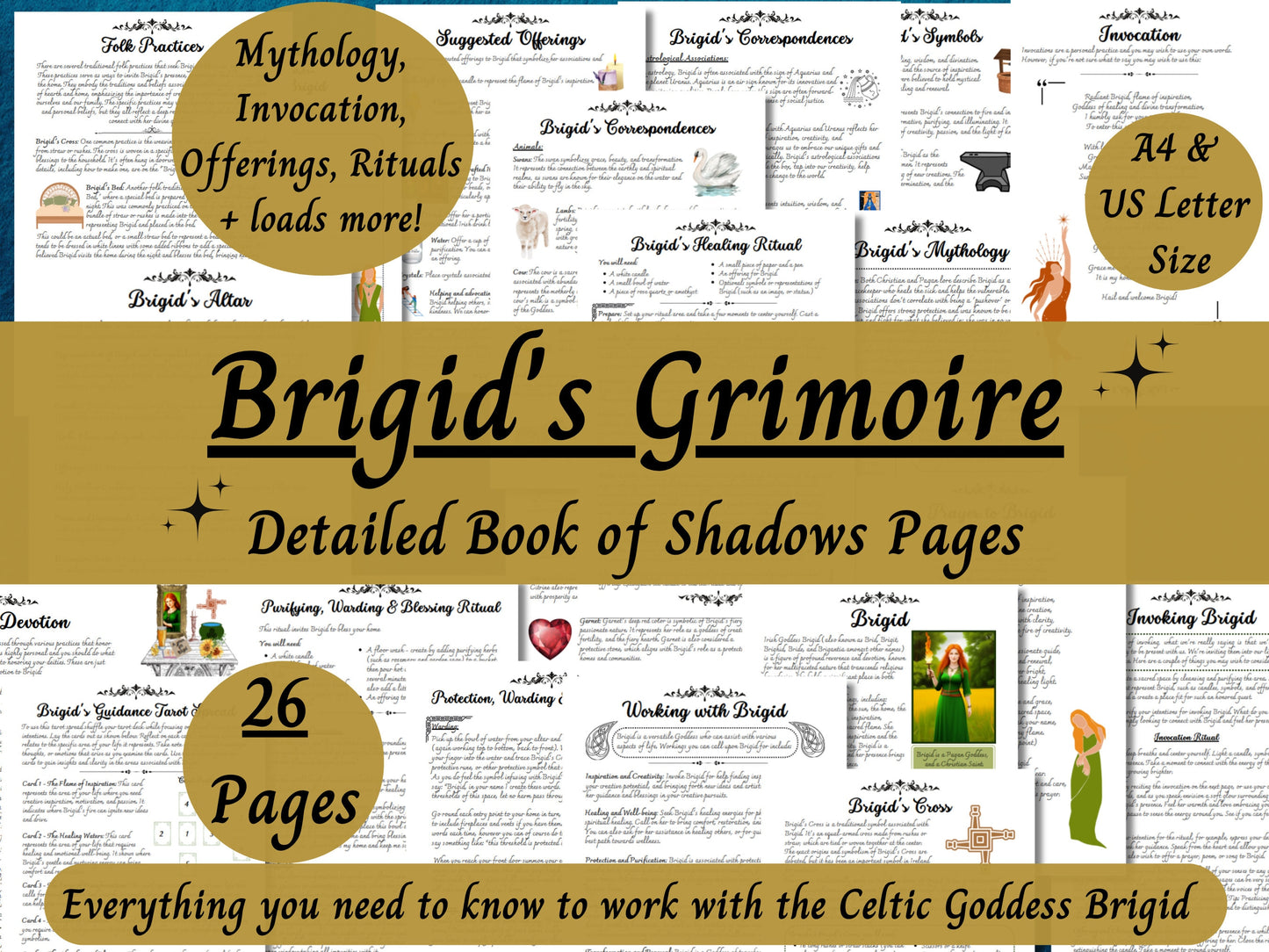 Brigid Grimoire Printable, Witch's Guide to Working with Celtic Goddess Brigit, Book of Shadows Pages, Pagan, Druid, Deity Devotional PDF