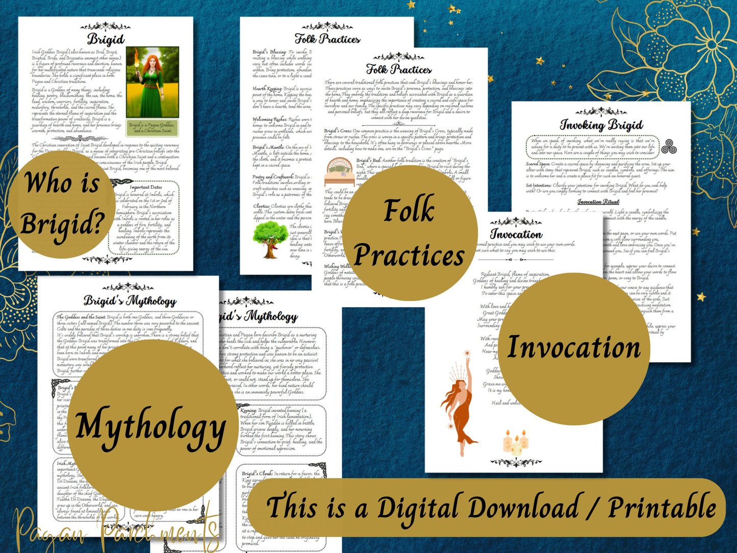 Brigid Grimoire Printable, Witch's Guide to Working with Celtic Goddess Brigit, Book of Shadows Pages, Pagan, Druid, Deity Devotional PDF