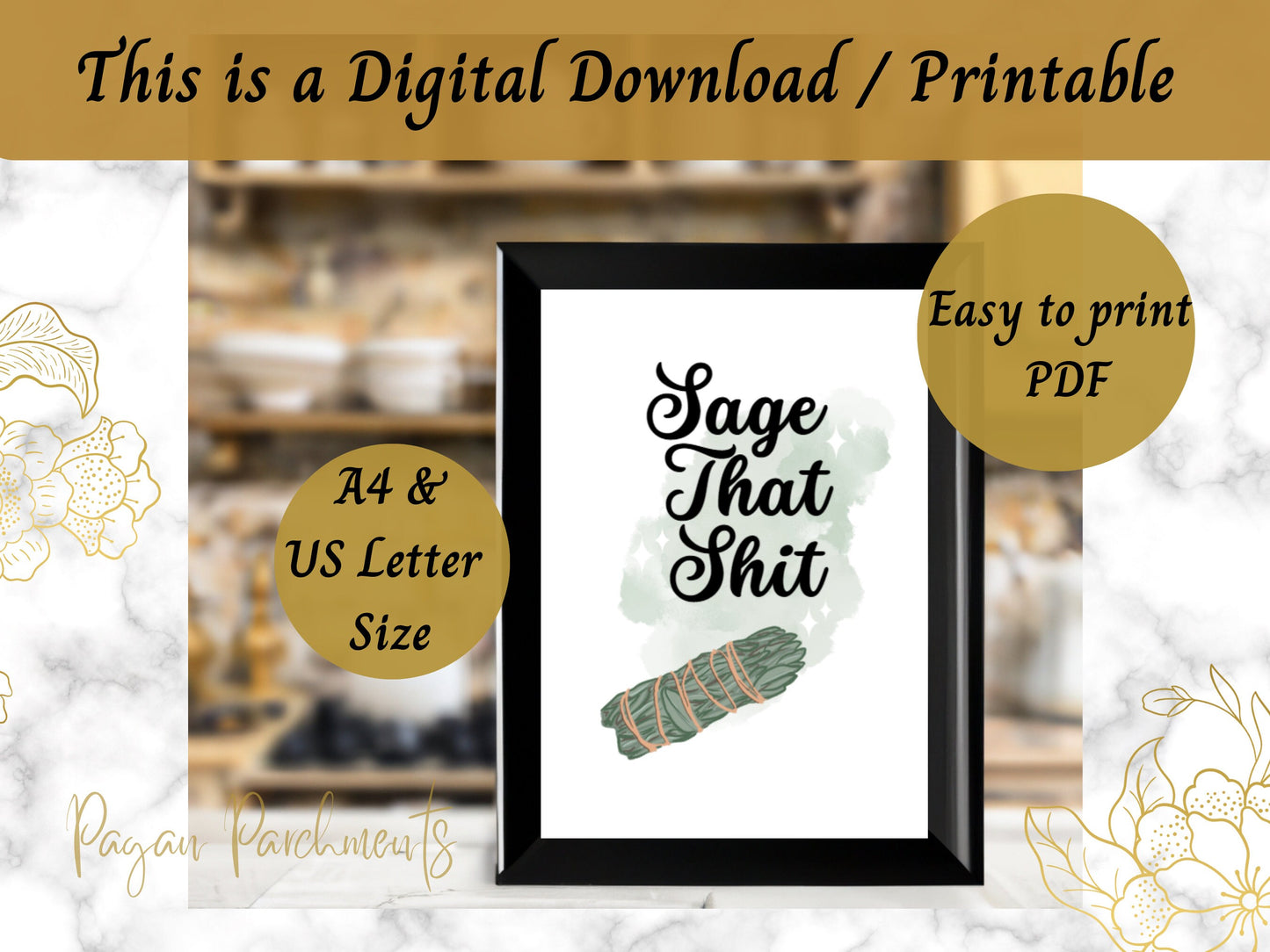 Sage That Sh*t Poster, Funny Witch Print, Witchy Art PDF, Herb Humor Printable, Green Witch Decor, Playful Poster for Energy Workers, Mature