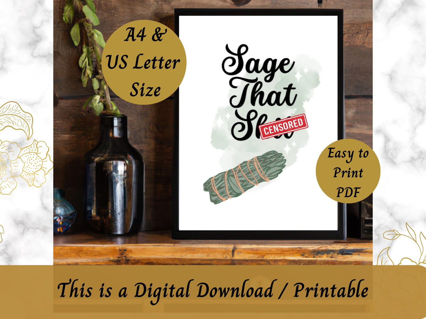 Sage That Sh*t Poster, Funny Witch Print, Witchy Art PDF, Herb Humor Printable, Green Witch Decor, Playful Poster for Energy Workers, Mature