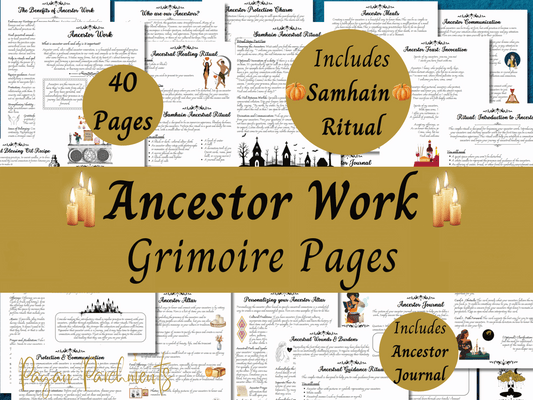 Ancestor Work Grimoire Pages, Witch's Guide to Ancestor Veneration, Samhain Ritual, Ancestral Journal & Prompts