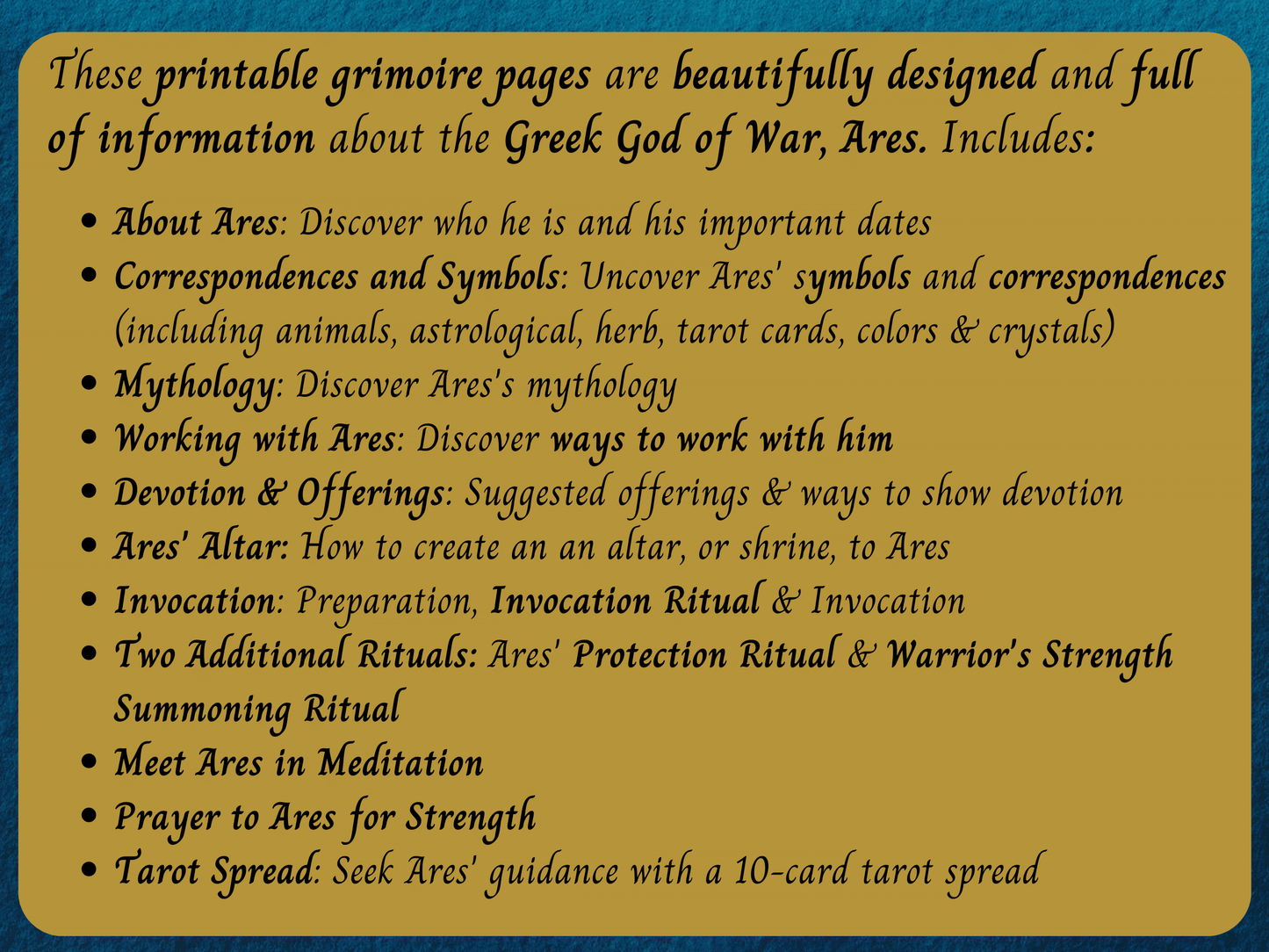 Ares Grimoire Printable, A Guide to Working with the Greek God of War, Deity Work, Invoke Ares Ritual