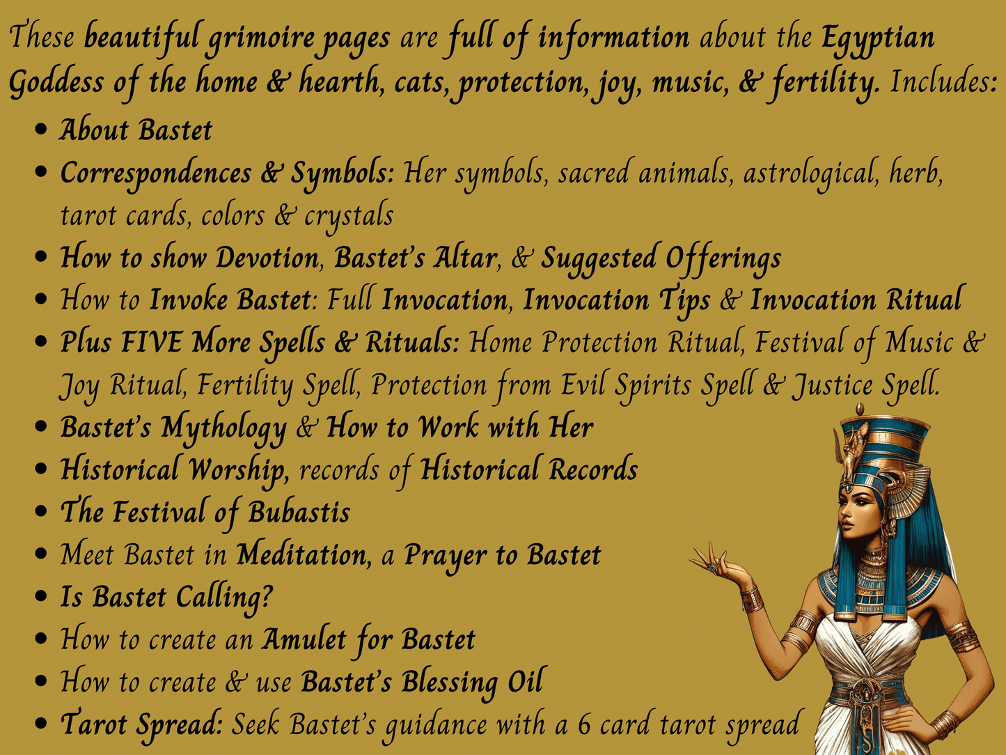 Bastet Grimoire Printable, Work with Egyptian Goddess Bast, Kemetic Pagan, Book of Shadows Pages, Witch Deity Work, Egypt Mythology PDF