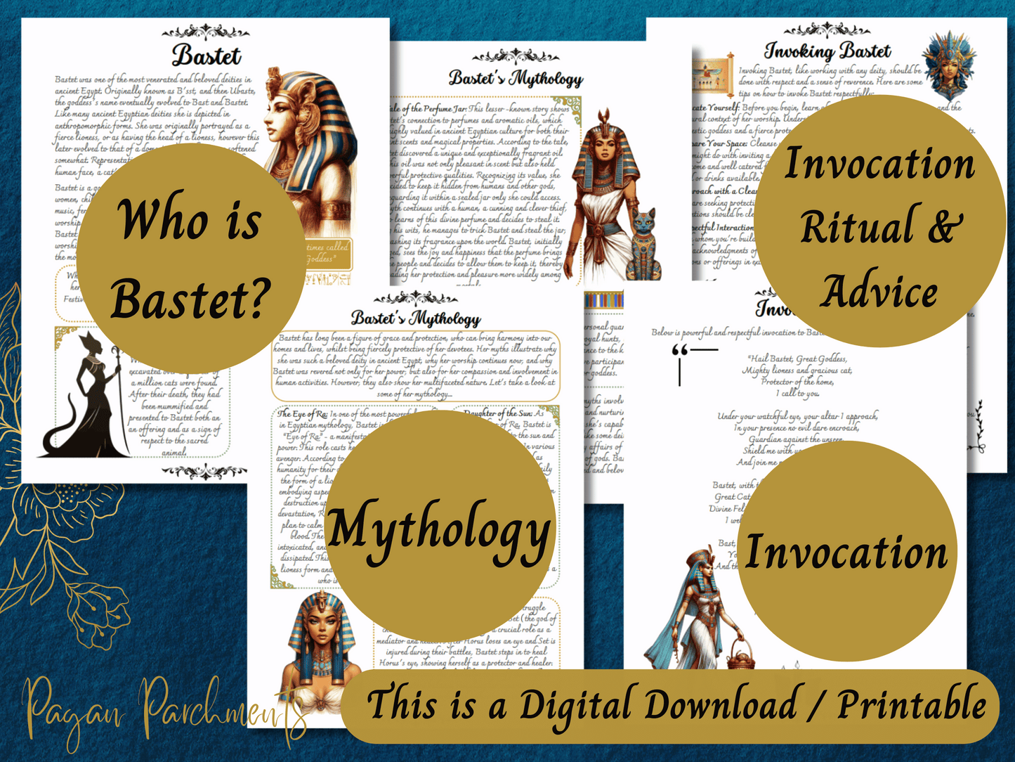 Bastet Grimoire Printable, Work with Egyptian Goddess Bast, Kemetic Pagan, Book of Shadows Pages, Witch Deity Work, Egypt Mythology PDF