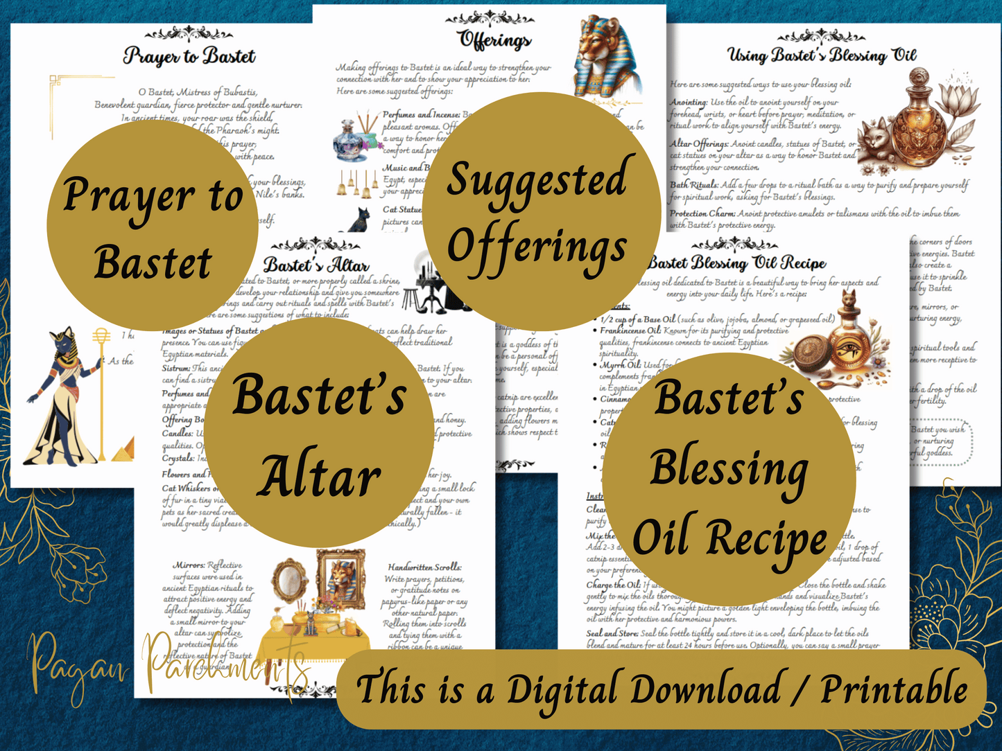 Bastet Grimoire Printable, Work with Egyptian Goddess Bast, Kemetic Pagan, Book of Shadows Pages, Witch Deity Work, Egypt Mythology PDF