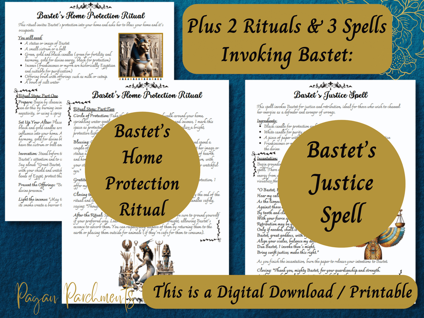 Bastet Grimoire Printable, Work with Egyptian Goddess Bast, Kemetic Pagan, Book of Shadows Pages, Witch Deity Work, Egypt Mythology PDF