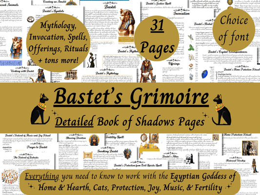 Bastet Grimoire Printable, Work with Egyptian Goddess Bast, Kemetic Pagan, Book of Shadows Pages, Witch Deity Work, Egypt Mythology PDF