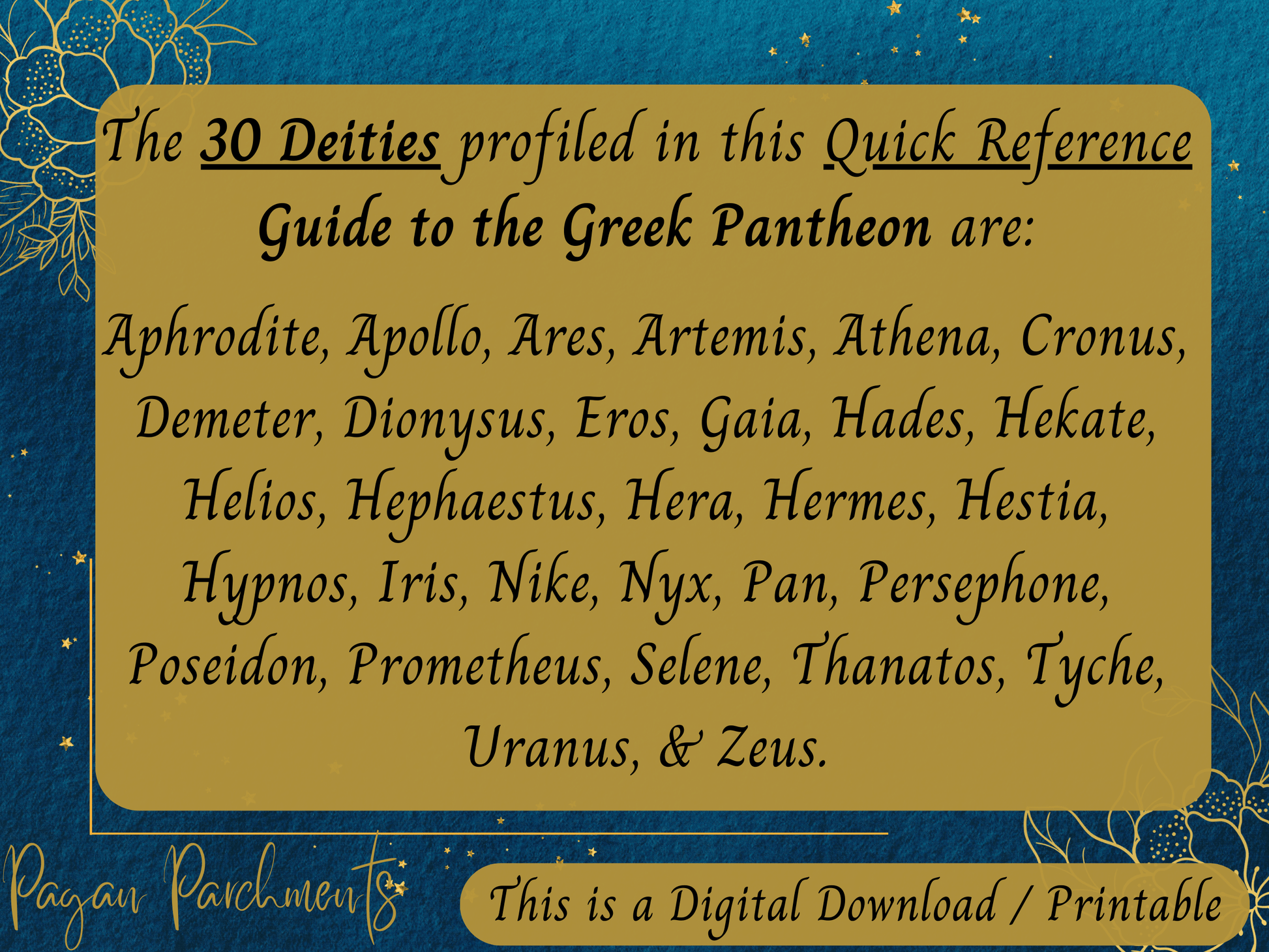 Greek Deities Grimoire Pages, Printable Quick Reference Guide to Greek ...