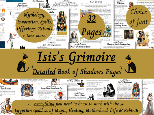 Isis Grimoire Printable, Work with the Egyptian Goddess of Magic, Kemetic Paganism, Book of Shadows Pages, Auset