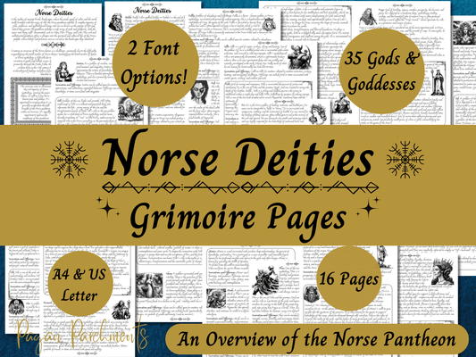 Norse Deities Grimoire Pages, Printable Guide to Norse Pagan Gods & Goddesses, Nordic Mythology