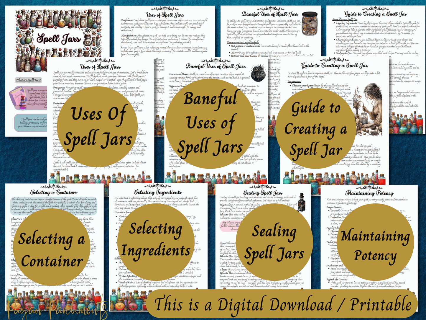 Spell Jars & Bowls Grimoire Printable, 50 Page Ebook, Includes Recipes Advanced Practice Baneful Jars and Witch Bottles, Book of Shadows PDF